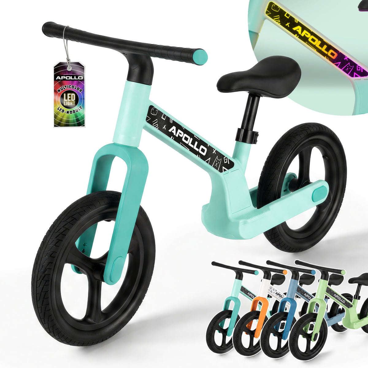 Apollo Funsport Nederland Trailbuddy LED loopfiets voor kinderen vanaf 2 jaar – 12 inch loopfiets met verlichting Mint