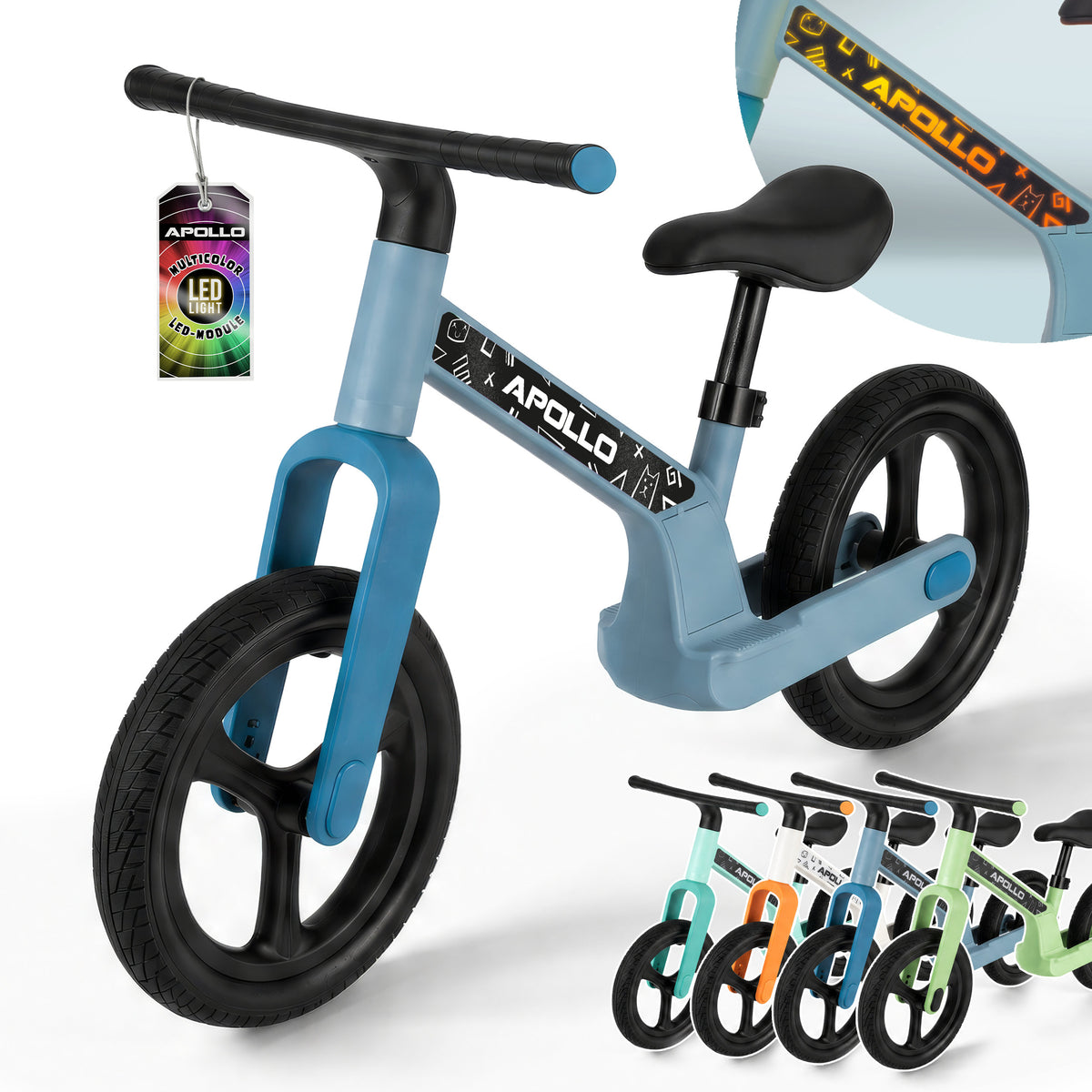 Apollo Funsport Nederland Trailbuddy LED loopfiets voor kinderen vanaf 2 jaar – 12 inch loopfiets met verlichting Blauw
