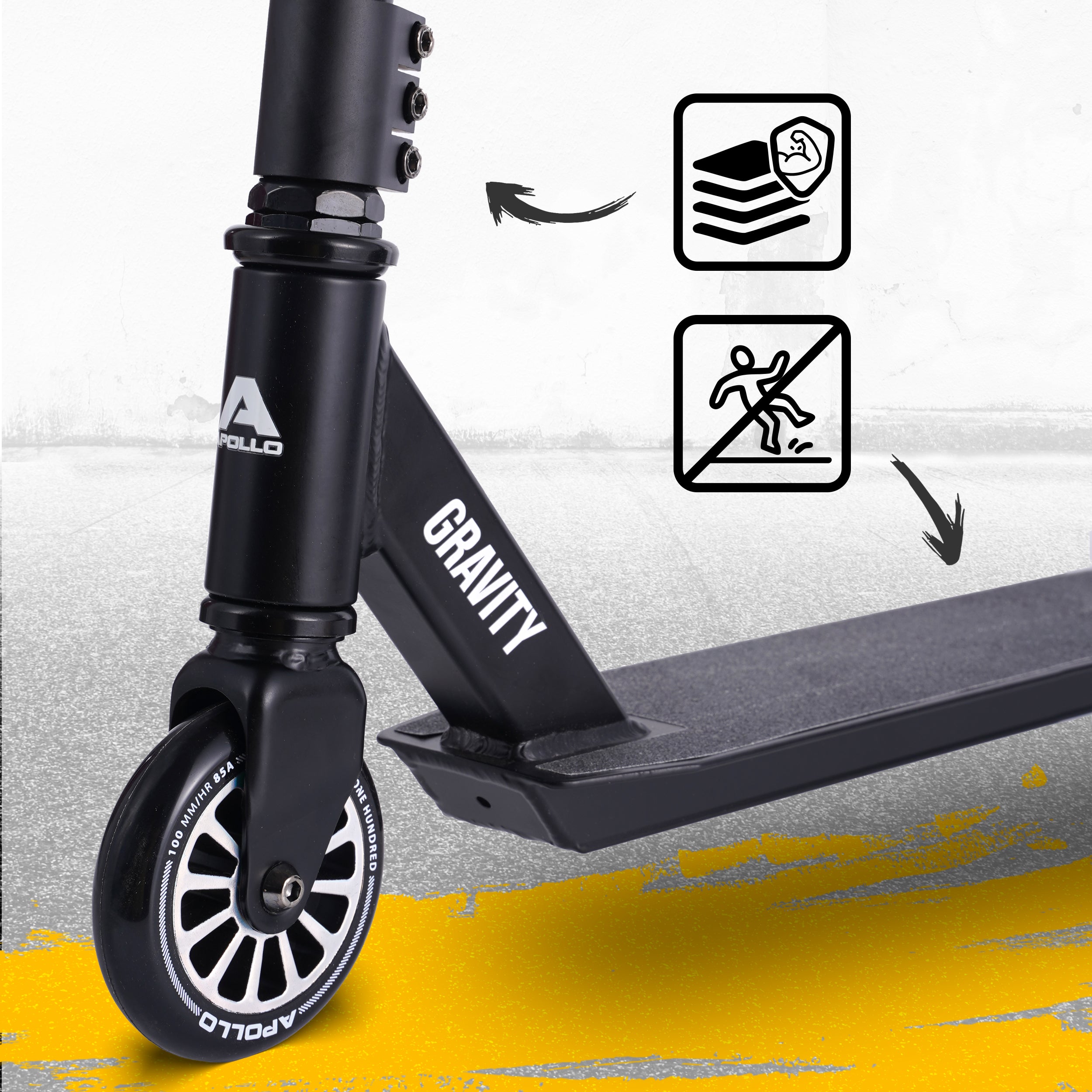 Apollo Funsport NL Stunt Scooter Gravity - Leuke step voor kinderen en tieners Glanzend zwart