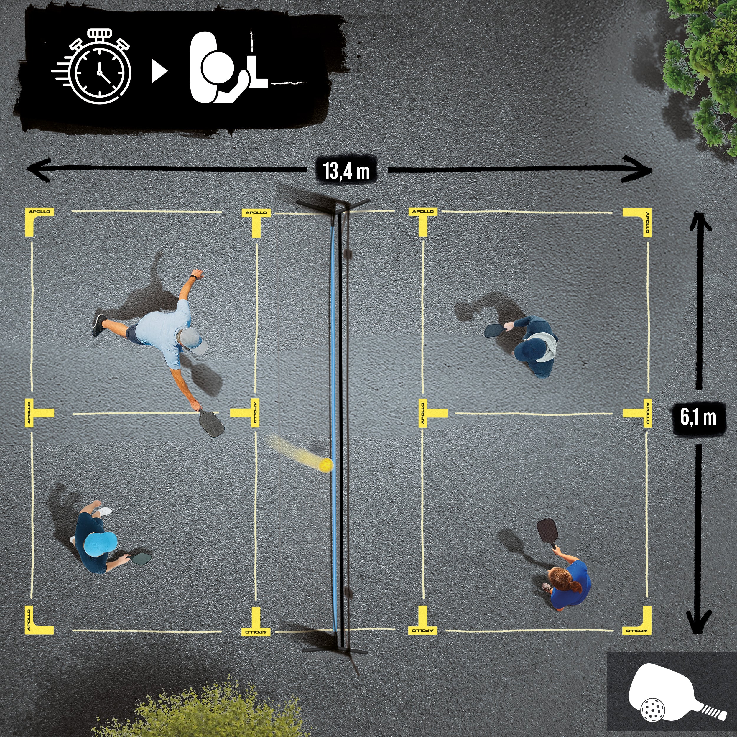 Apollo Funsport Nederland Apollo Pickleball Court Marker Set – All-in-one vloer markering set voor precisie en veelzijdigheid