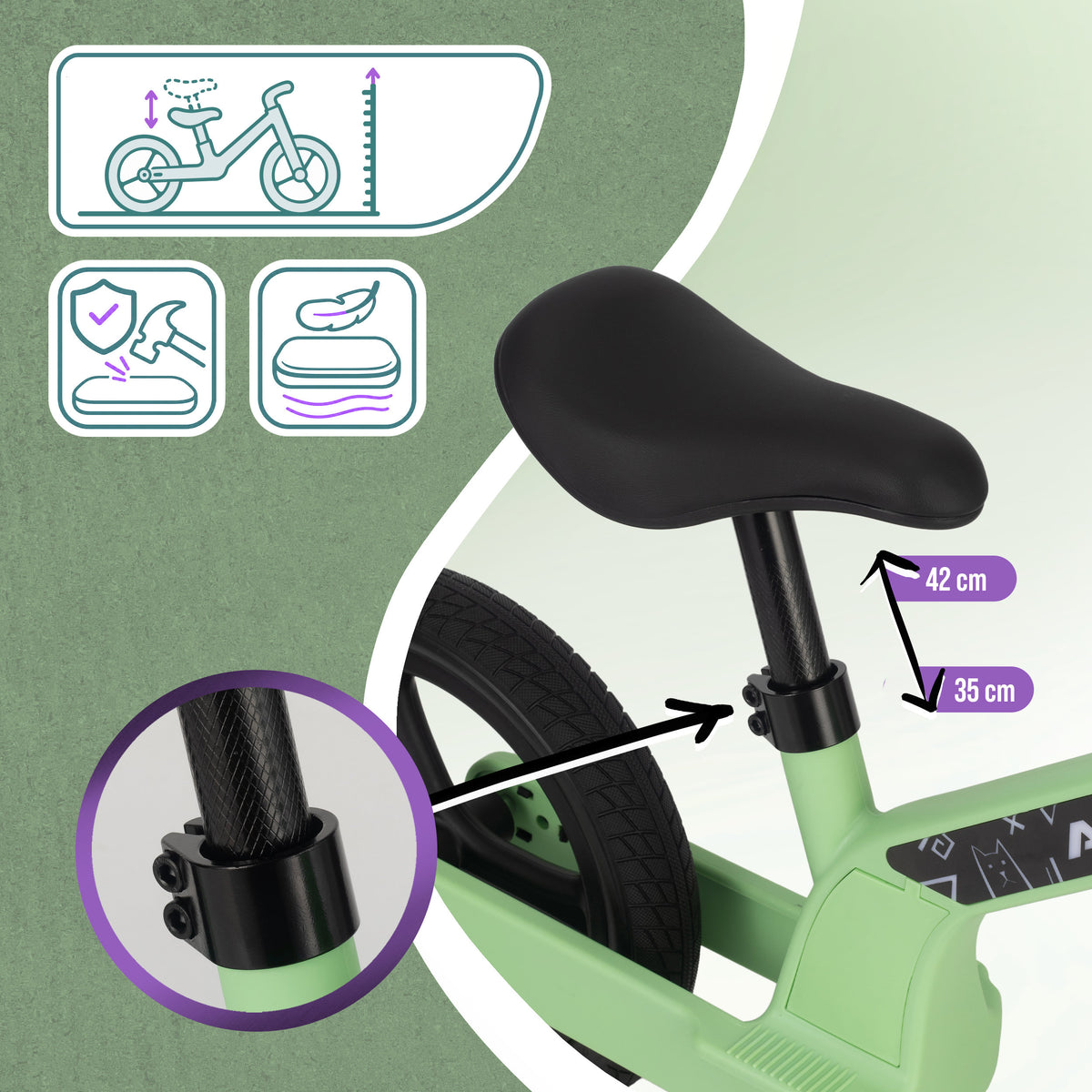Apollo Funsport Nederland Trailbuddy LED loopfiets voor kinderen vanaf 2 jaar – 12 inch loopfiets met verlichting Groen