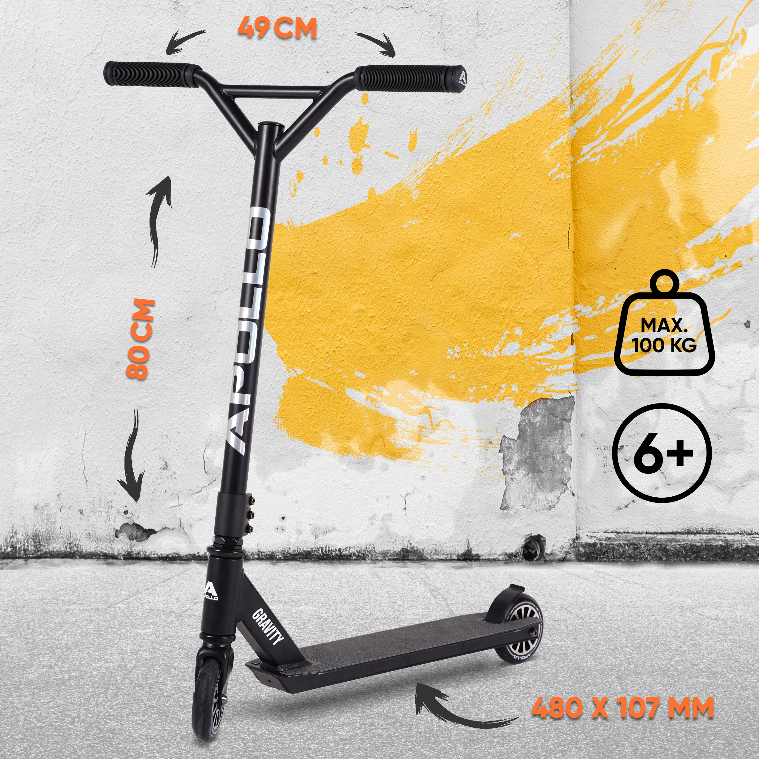 Apollo Funsport NL Stunt Scooter Gravity - Leuke step voor kinderen en tieners Glanzend zwart