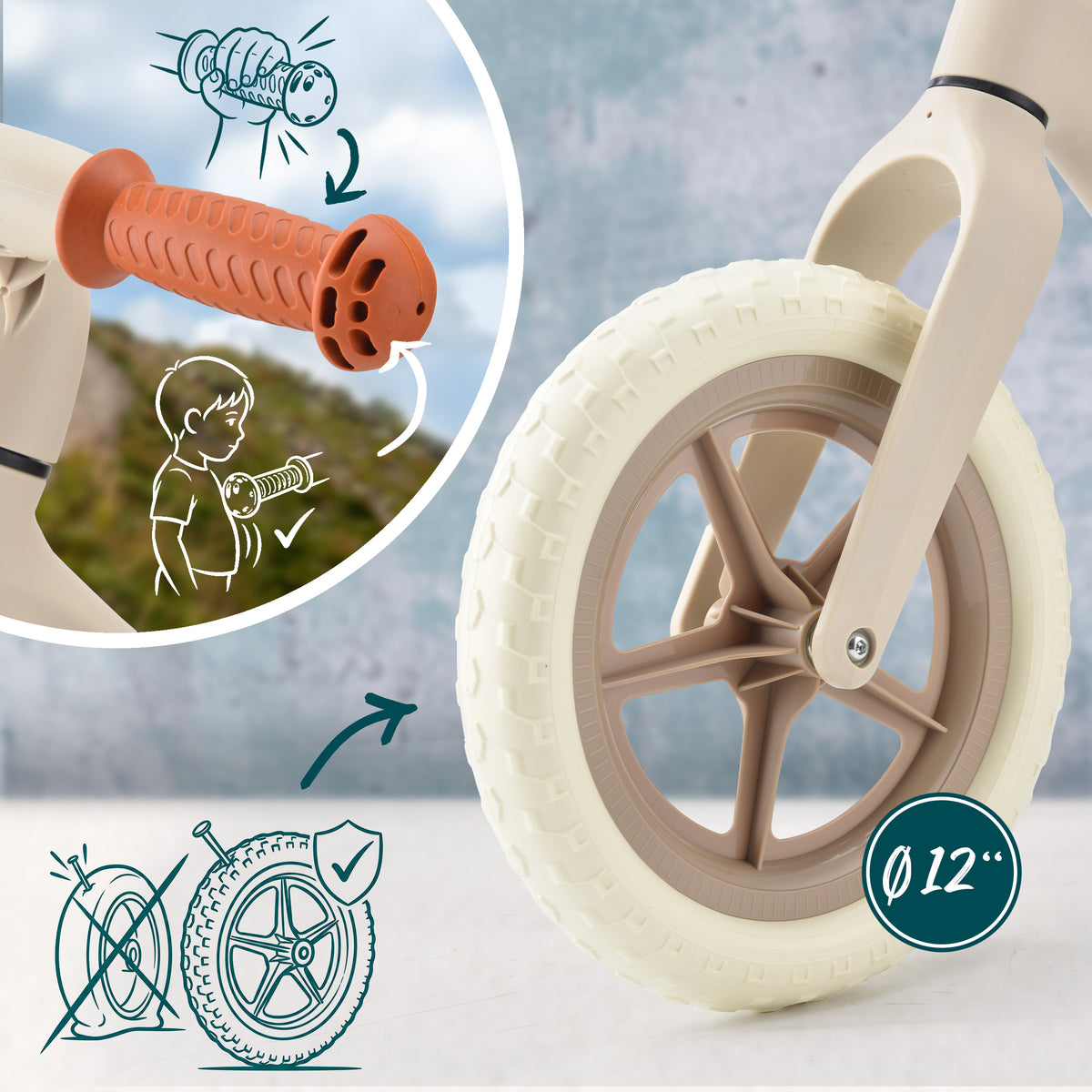 Apollo Funsport Nederland Trailbuddy loopfiets vanaf 2 jaar – 12 inch kinderloopfiets Beige