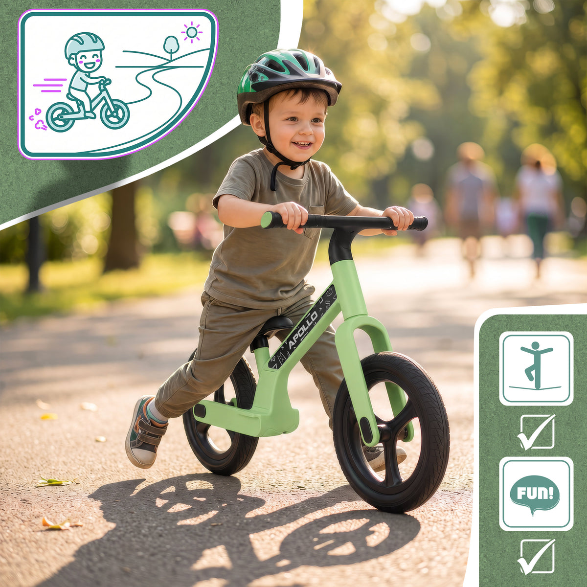 Apollo Funsport Nederland Trailbuddy LED loopfiets voor kinderen vanaf 2 jaar – 12 inch loopfiets met verlichting Groen