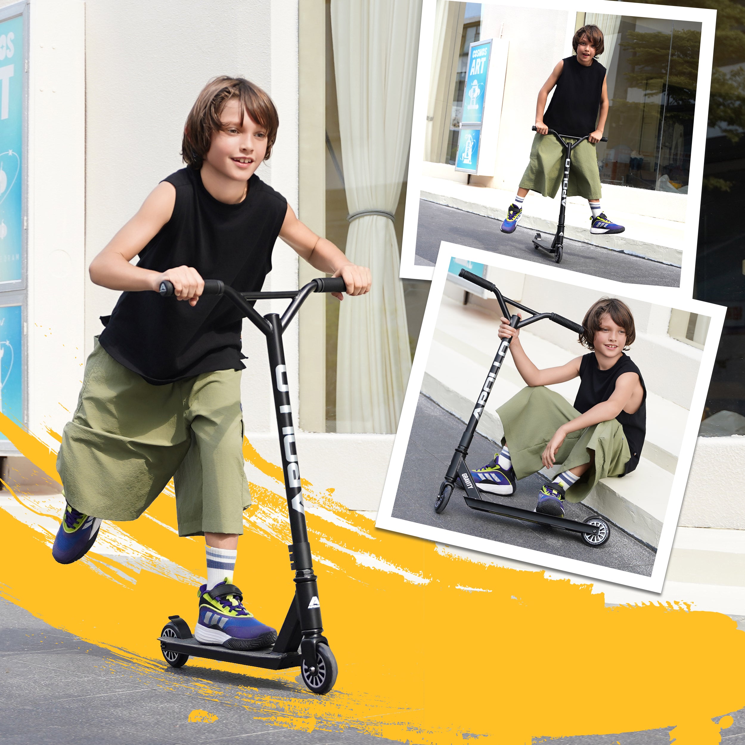 Apollo Funsport NL Stunt Scooter Gravity - Leuke step voor kinderen en tieners Glanzend zwart