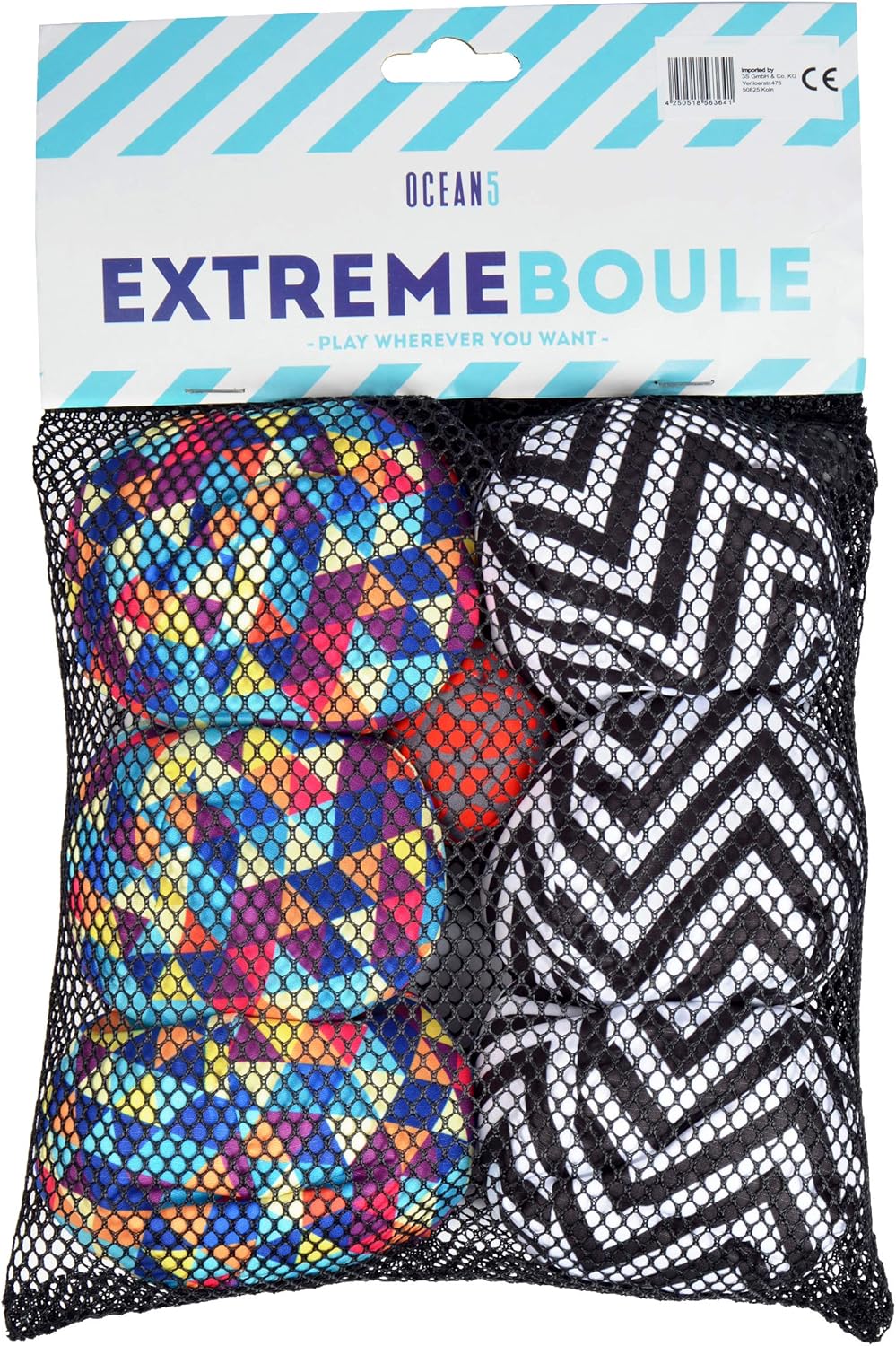 Apollo Funsport Nederland Ocean 5 Extreme Boule – Set van zachte boules Triangel ZicZac - Kleur: zwart wit