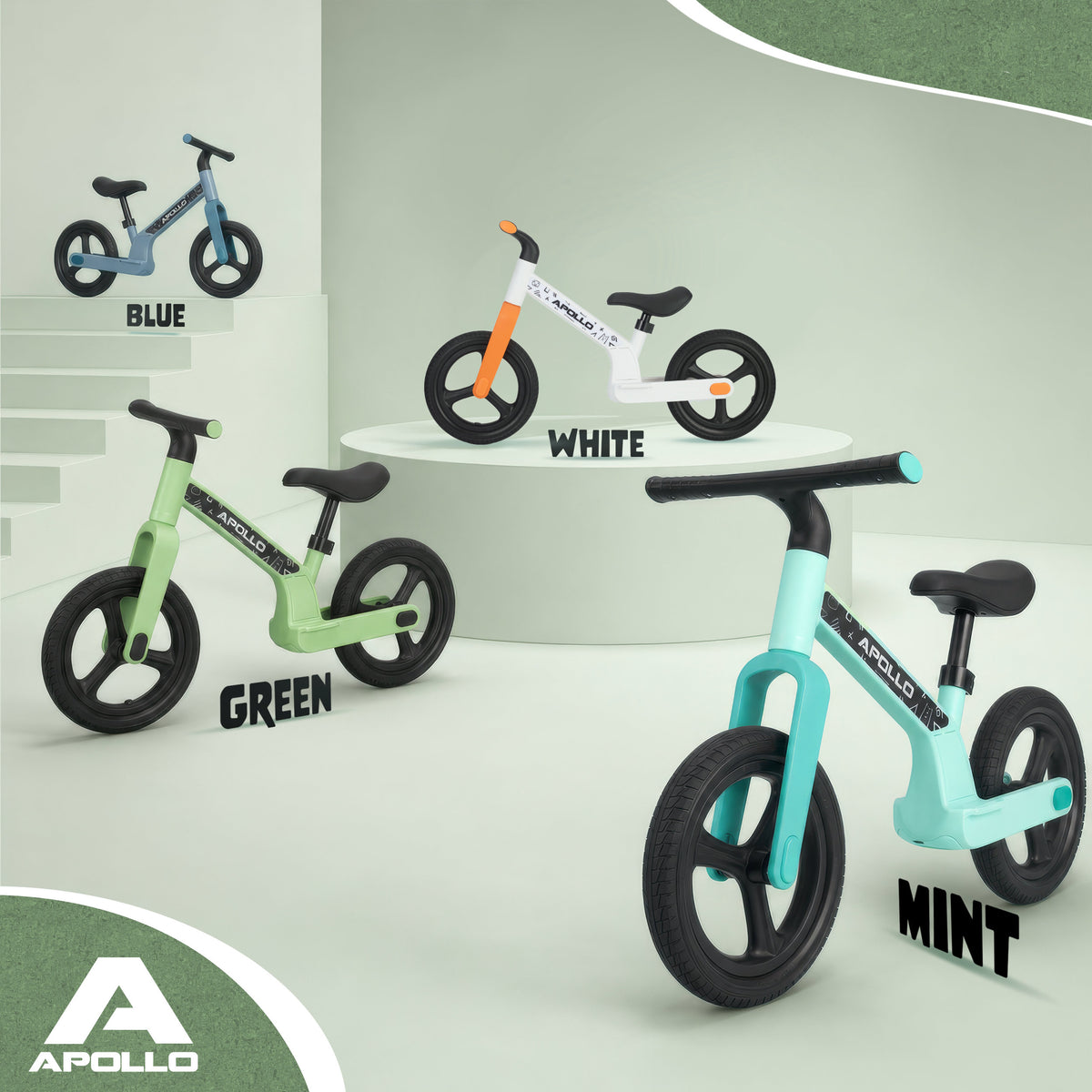 Apollo Funsport Nederland Trailbuddy LED loopfiets voor kinderen vanaf 2 jaar – 12 inch loopfiets met verlichting Groen