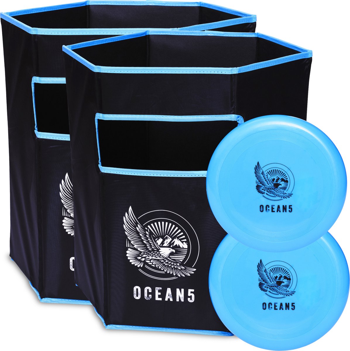 Ocean 5 Disc Jam Set - leuk Werpspel, Tuin- en Strandspel voor maximaal 4 Personen Blauw