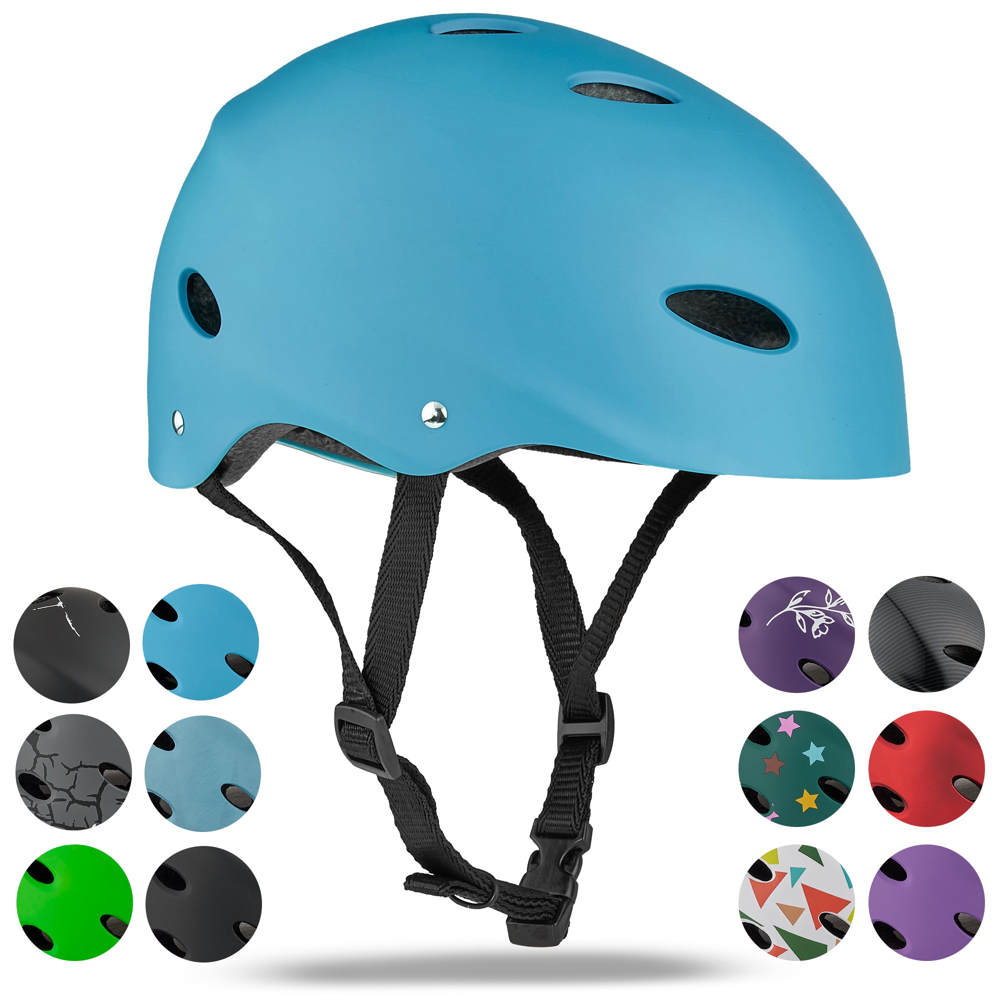 Apollo Skate Helm Fietshelm - Verstelbare Skateboard, Scooter, BMX Helm Lichtblauw