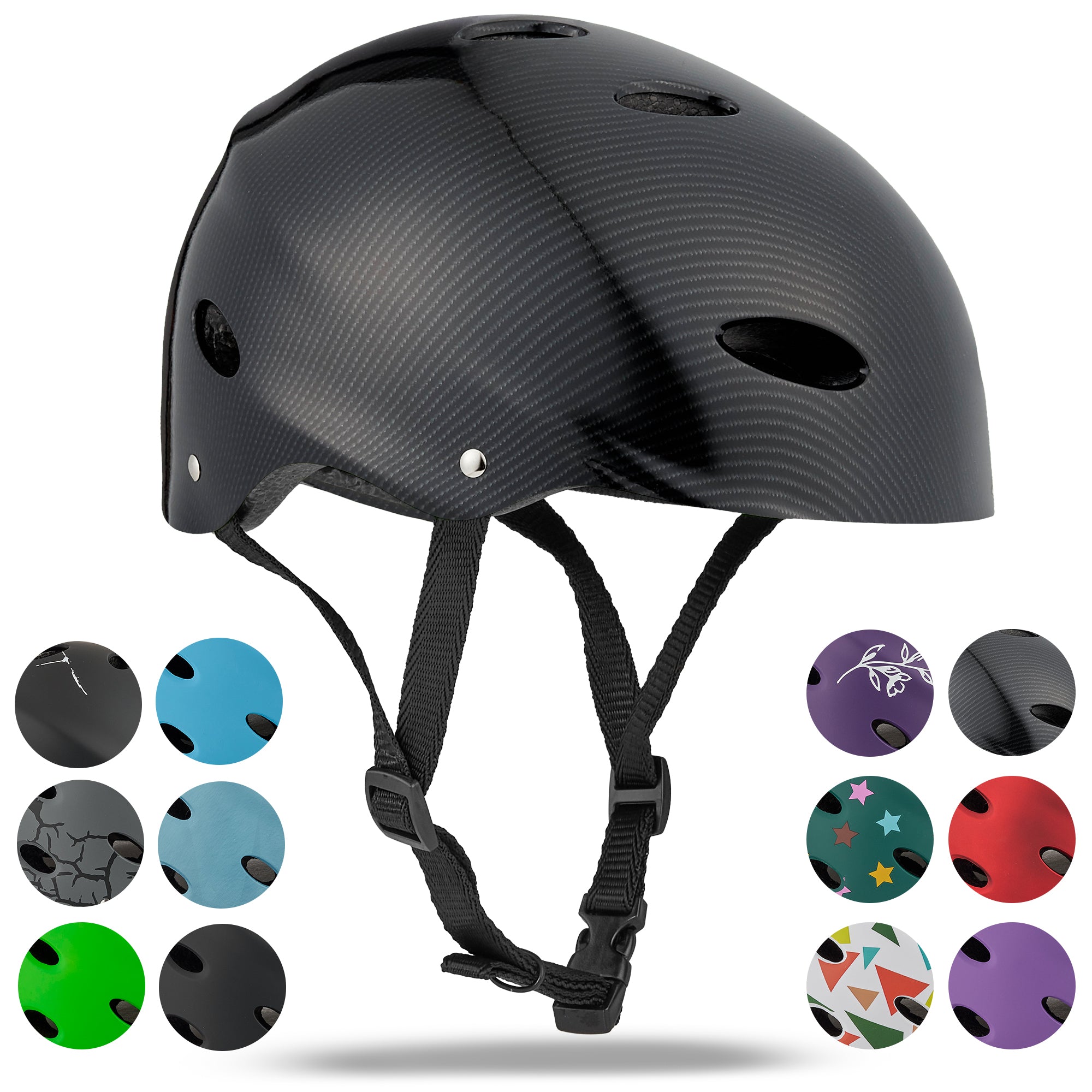 Apollo Skate Helm Fietshelm - Verstelbare Skateboard, Scooter, BMX Helm Dark Carbon