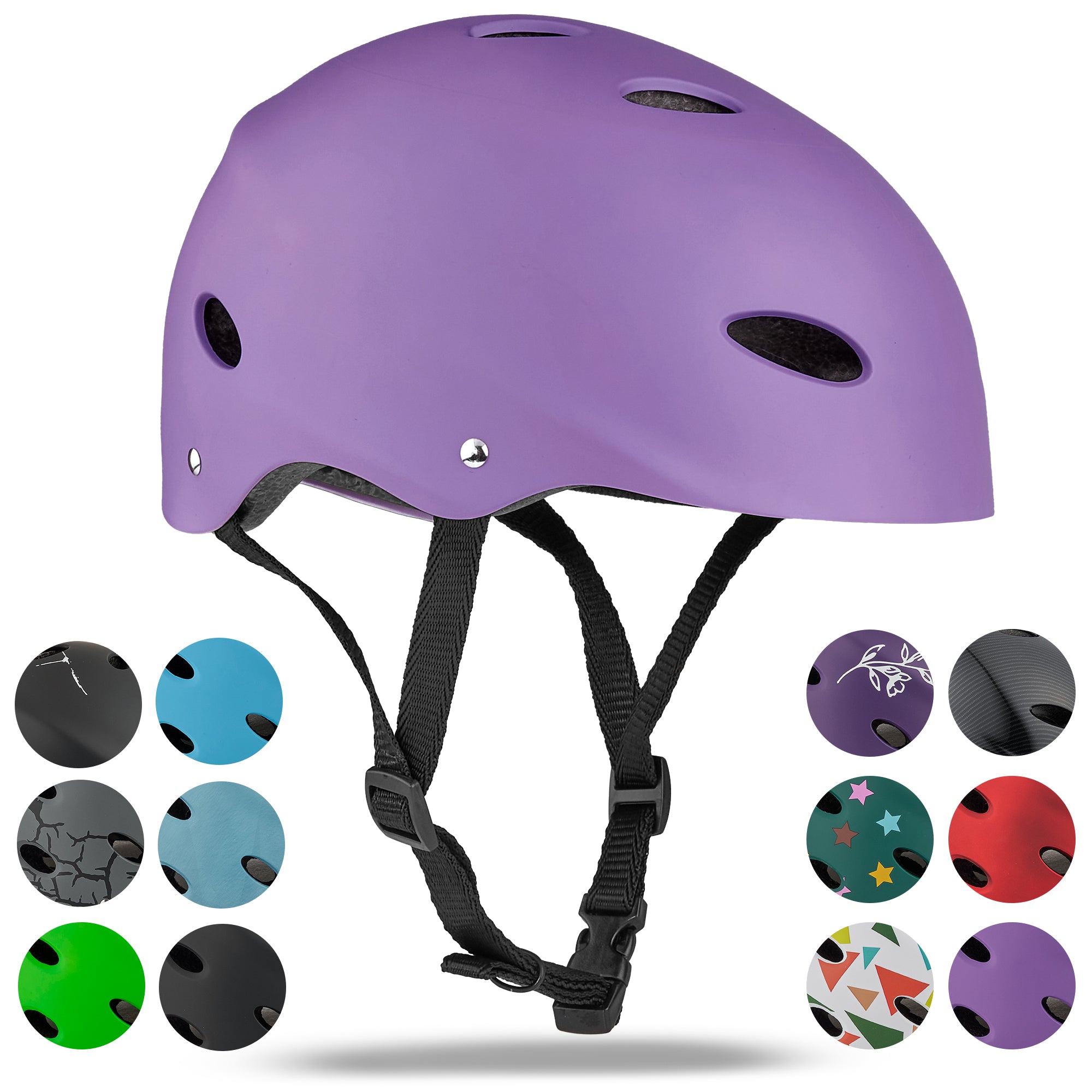 Apollo Skate Helm Fietshelm - Verstelbare Skateboard, Scooter, BMX Helm Paars