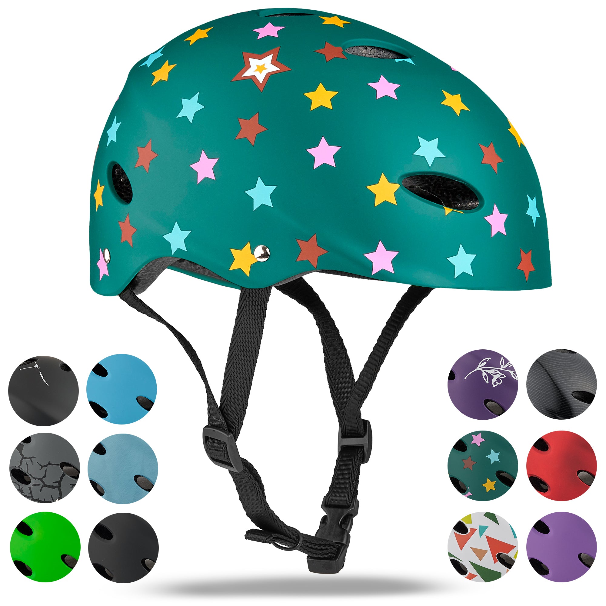 Apollo Skate Helm Fietshelm - Verstelbare Skateboard, Scooter, BMX Helm Stars