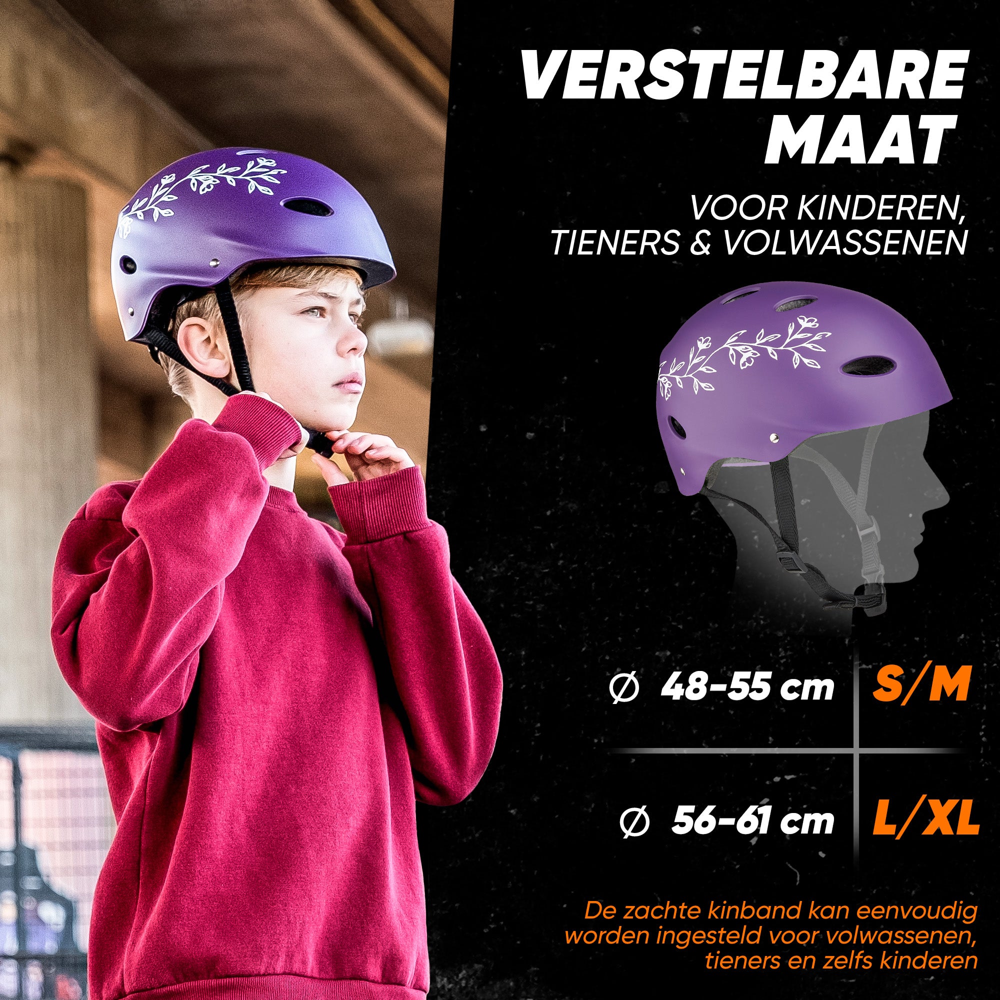 Apollo Skate Helm Fietshelm - Verstelbare Skateboard, Scooter, BMX Helm Purple Flower