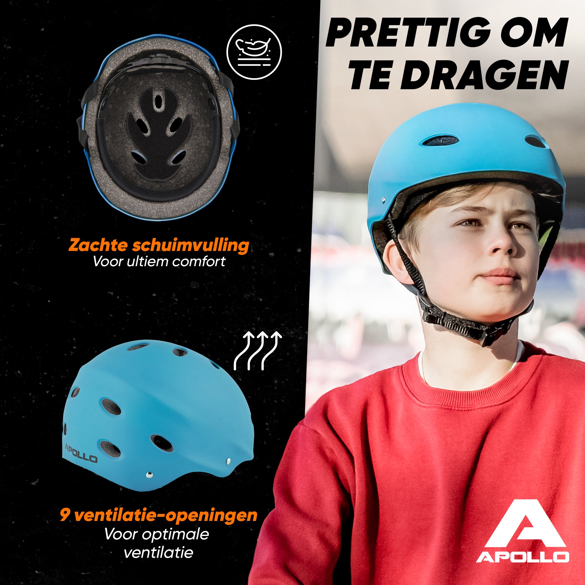 Apollo Skate Helm Fietshelm - Verstelbare Skateboard, Scooter, BMX Helm Lichtblauw