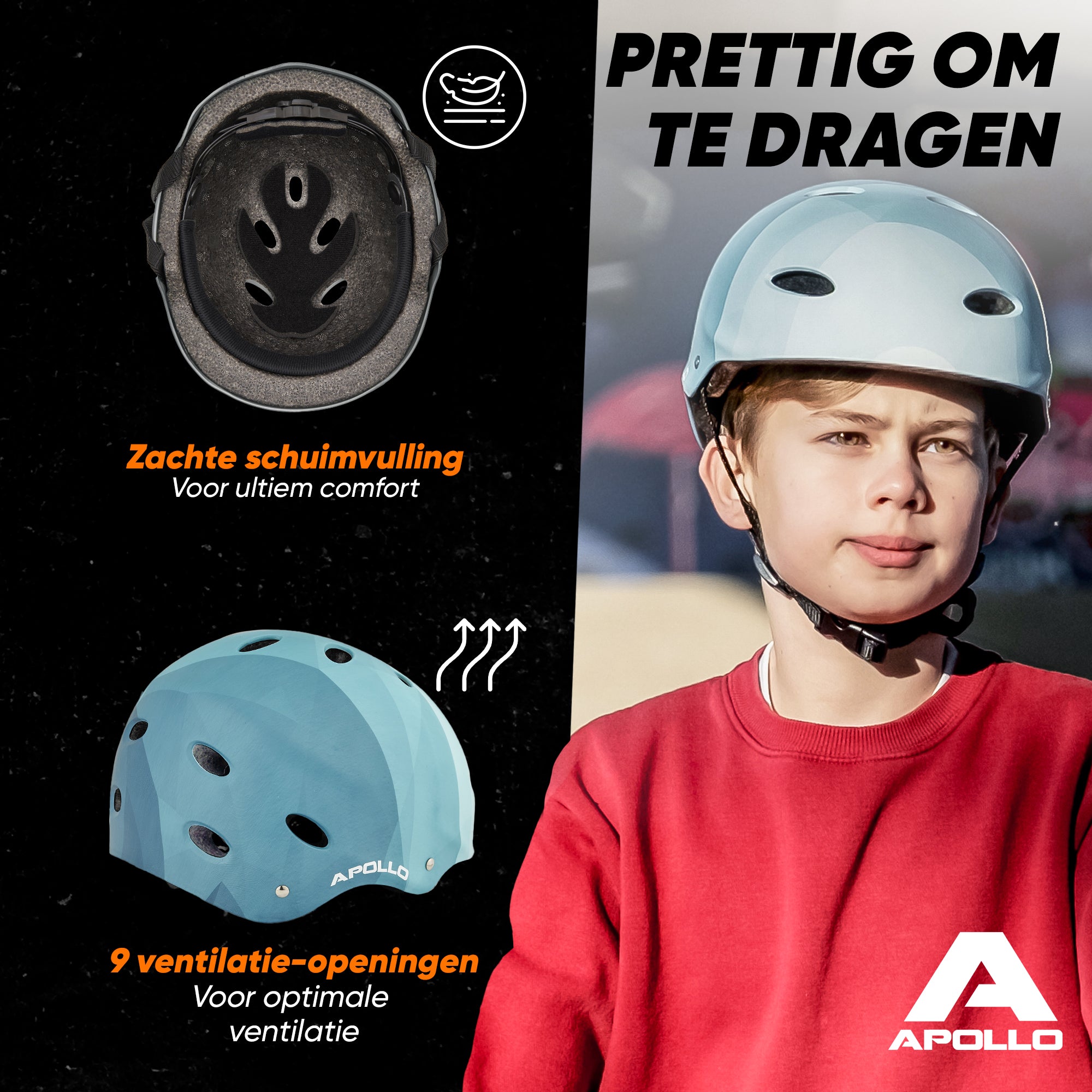 Apollo Skate Helm Fietshelm - Verstelbare Skateboard, Scooter, BMX Helm Blue Wave