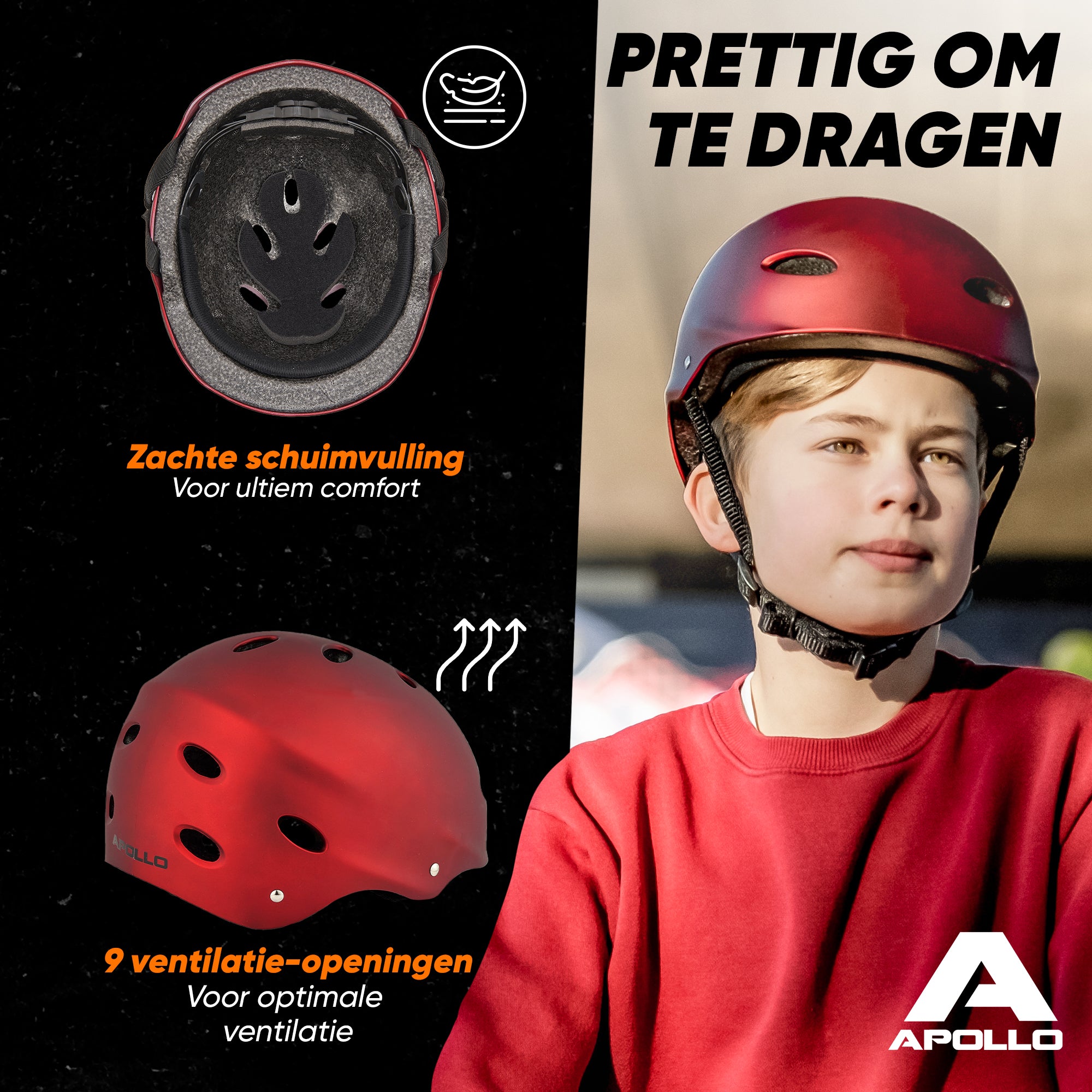 Apollo Skate Helm Fietshelm - Verstelbare Skateboard, Scooter, BMX Helm Liquid Red
