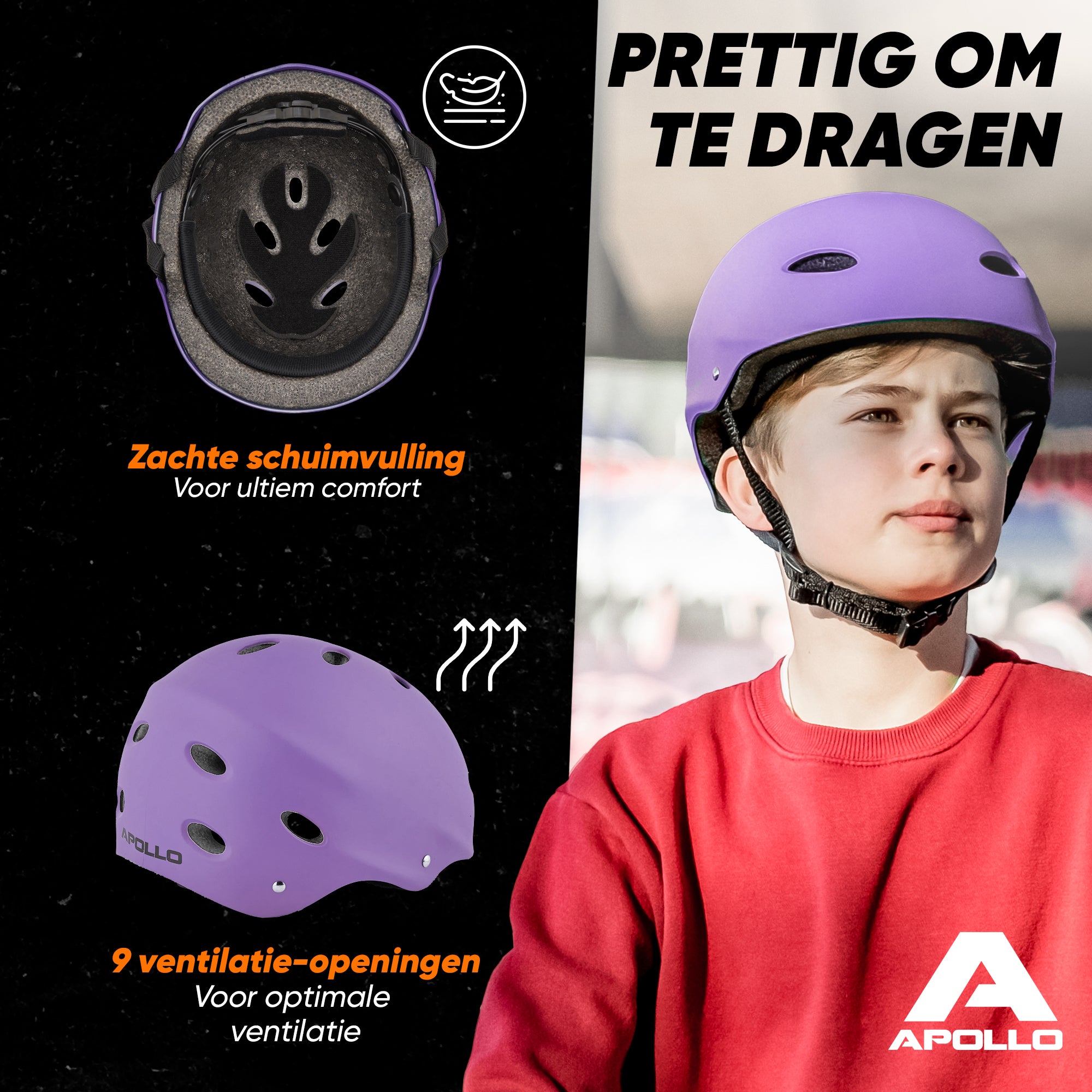 Apollo Skate Helm Fietshelm - Verstelbare Skateboard, Scooter, BMX Helm Paars