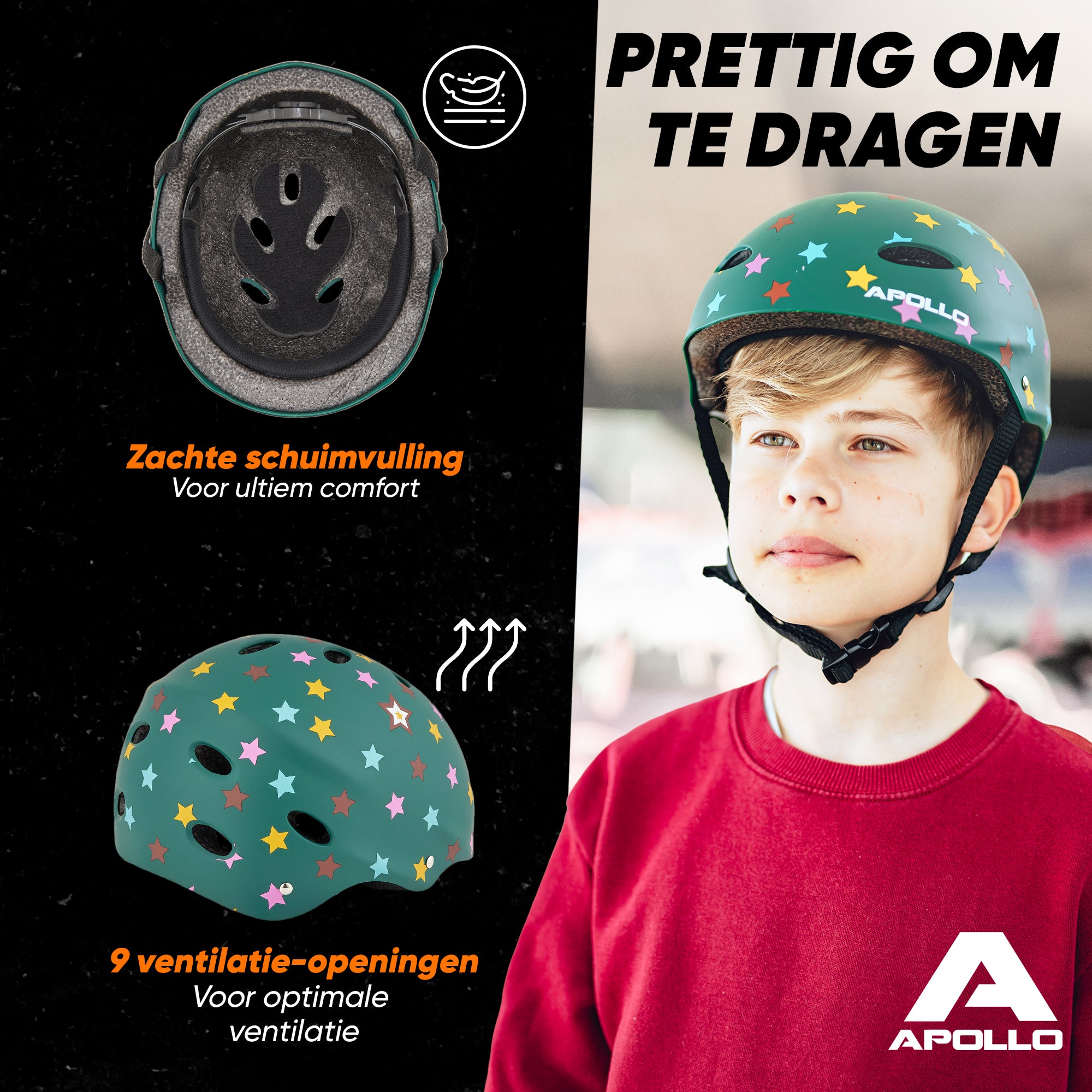 Apollo Skate Helm Fietshelm - Verstelbare Skateboard, Scooter, BMX Helm Stars
