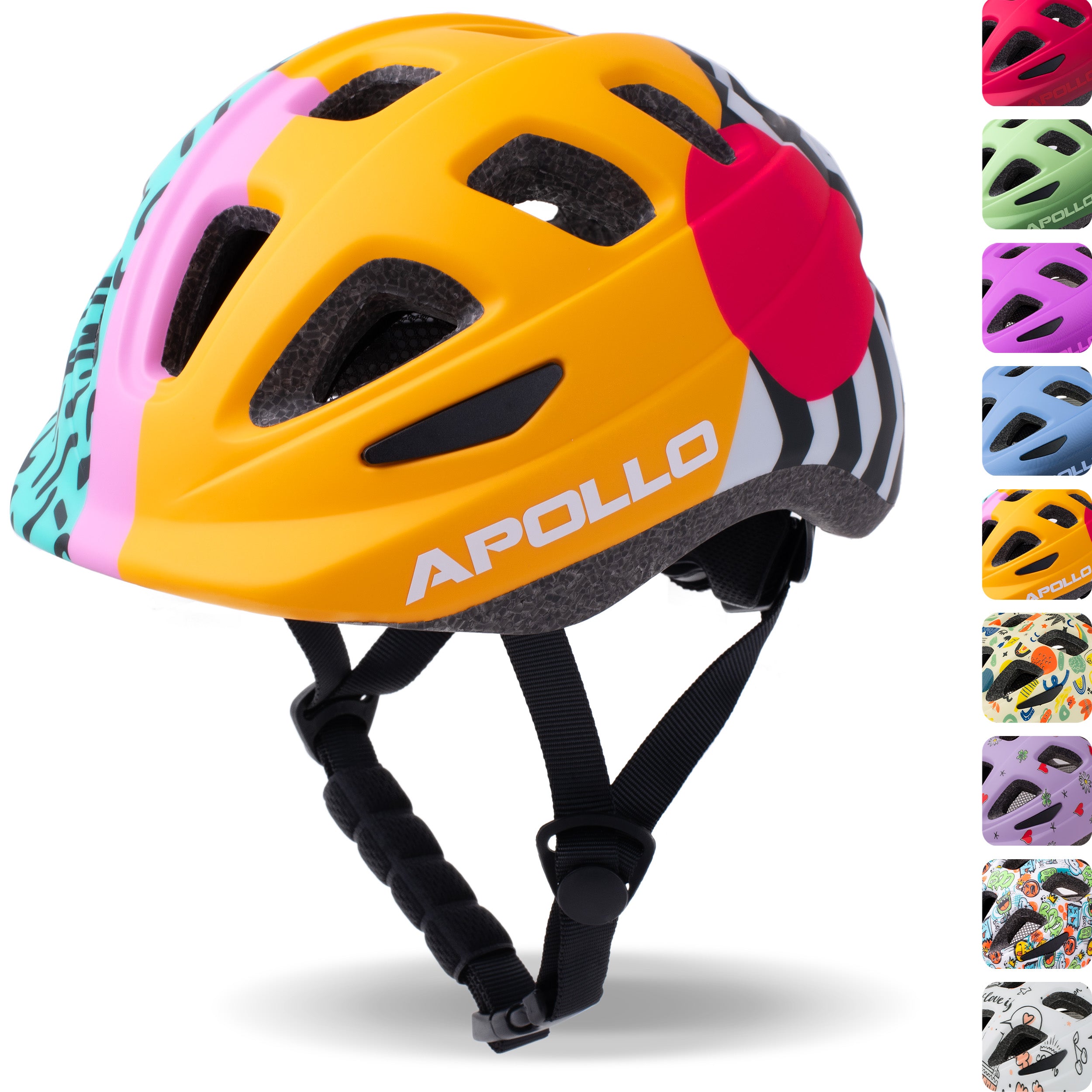 Apollo Kinder fietshelm, helm voor kinderen & tieners, multisport helm 90s Revival