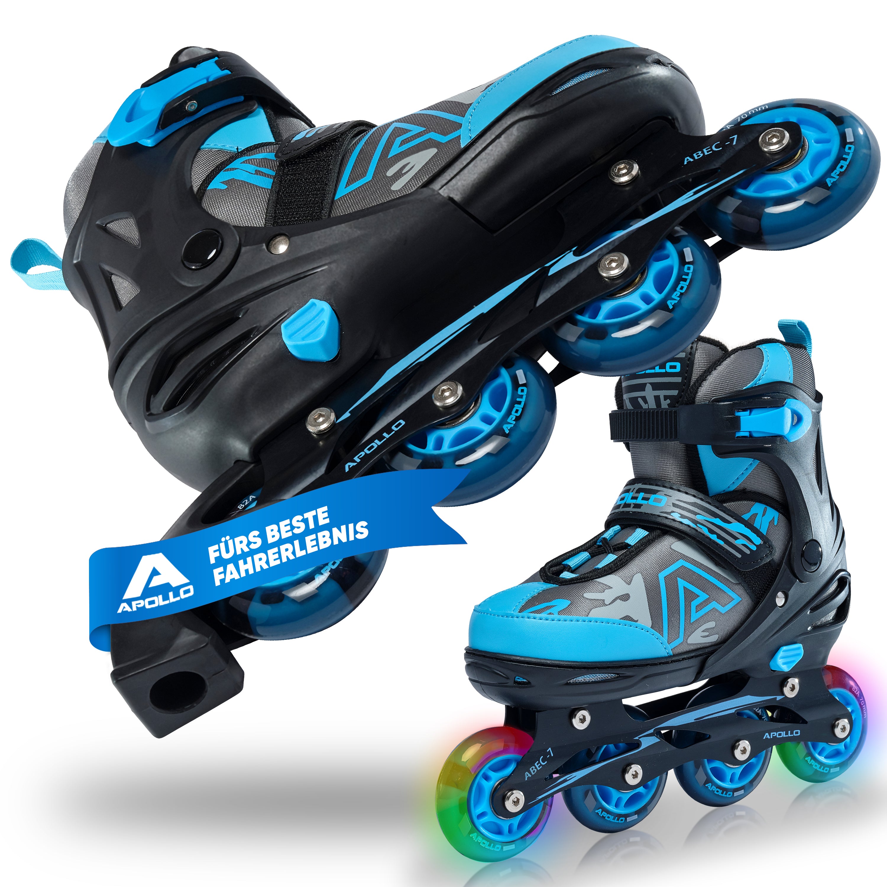 Apollo Champion inline skates in maat verstelbare met LED-wielen, Blauw L (39-42)