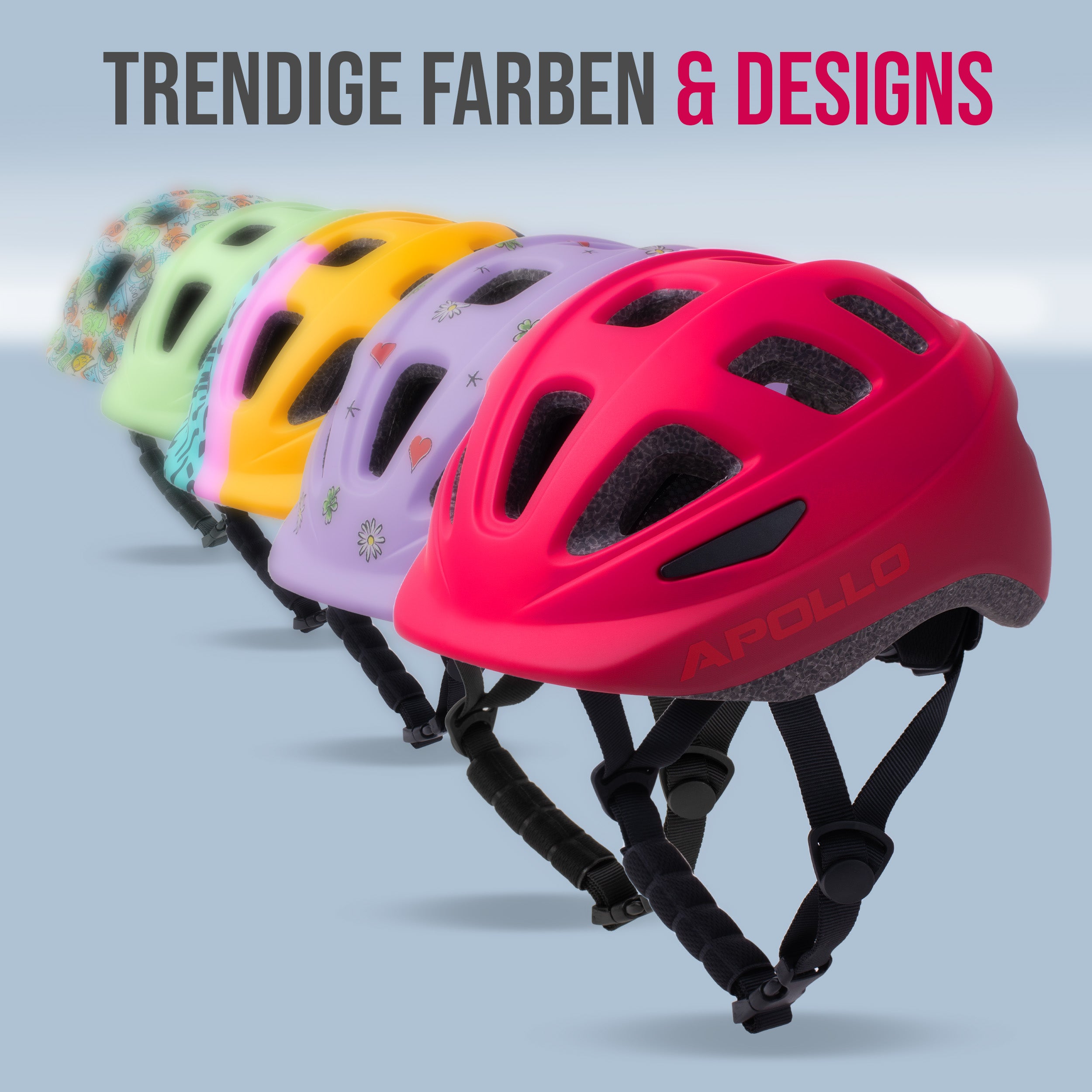 Apollo AKZEPTABEL Apollo Kinder Fahrradhelm, Helm für Kinder & Jugendliche, Multisport Helm - Red Fade - M (51-56 cm)