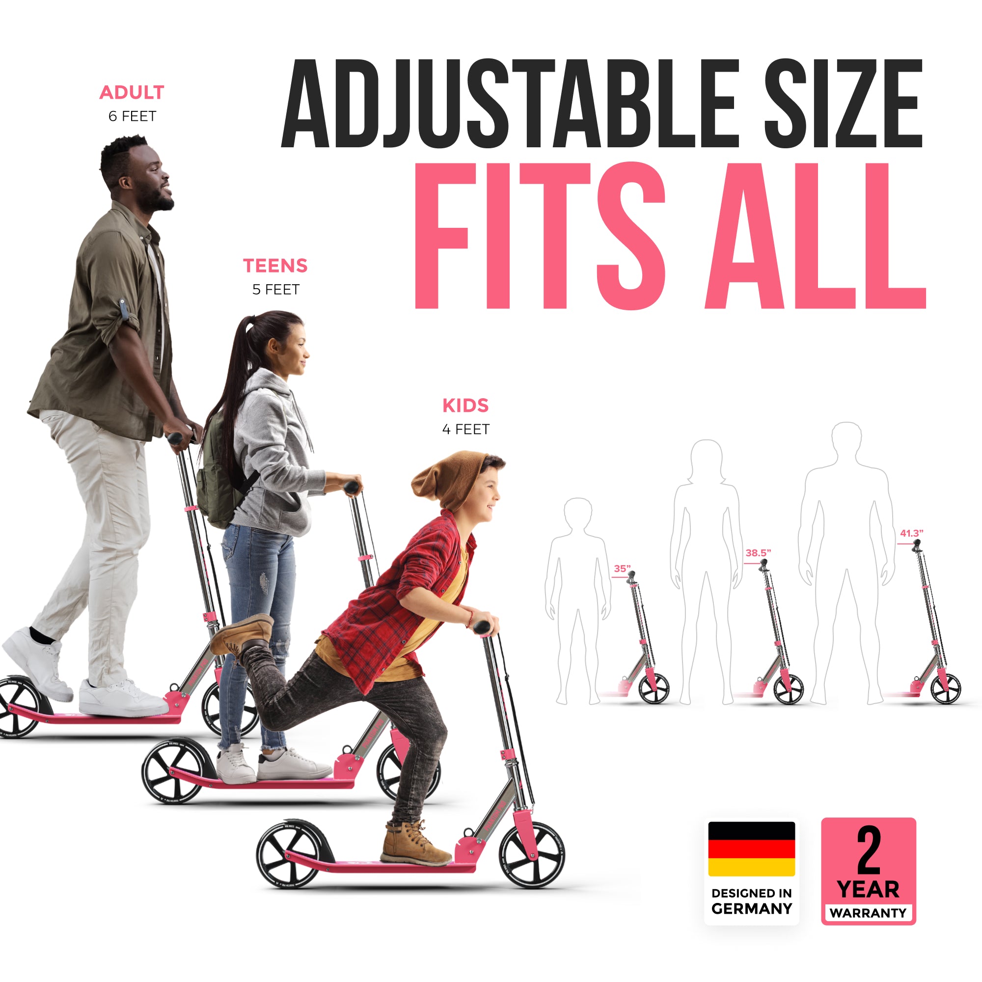 Apollo 'Phantom Pro' Opvouwbare en in hoogte verstelbare stadsscooter Roze Zilver