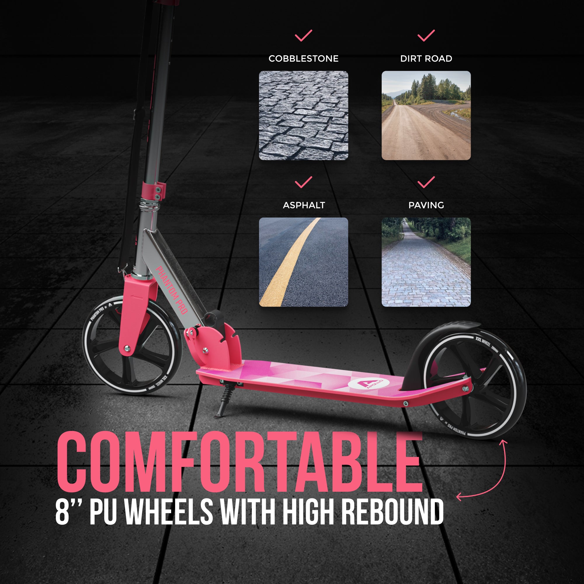 Apollo 'Phantom Pro' Opvouwbare en in hoogte verstelbare stadsscooter Roze Zilver