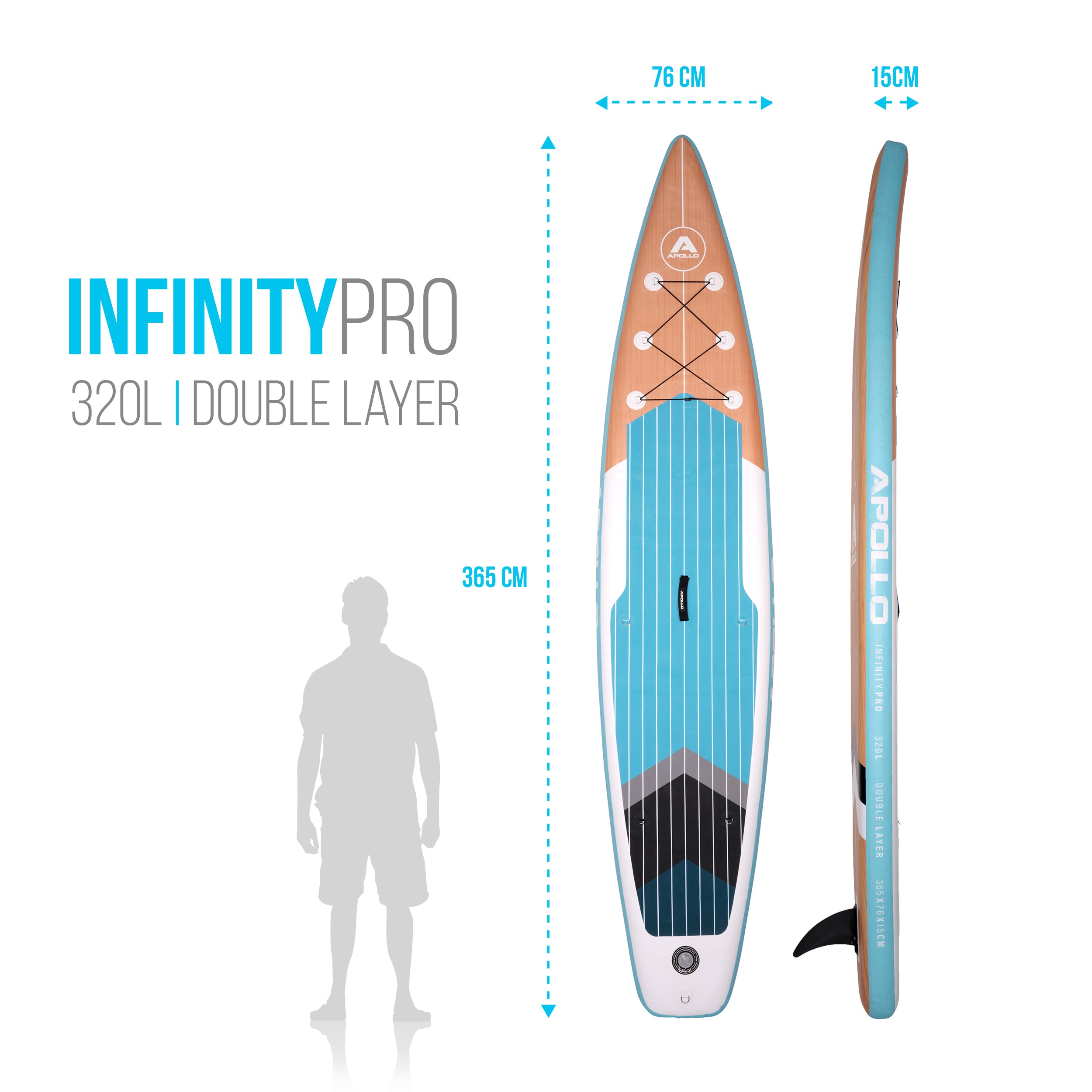 Apollo SUP Board 'Infinity Pro' 3,65m incl. SUP Peddel, Pomp en Reparatiekit Infinity Pro