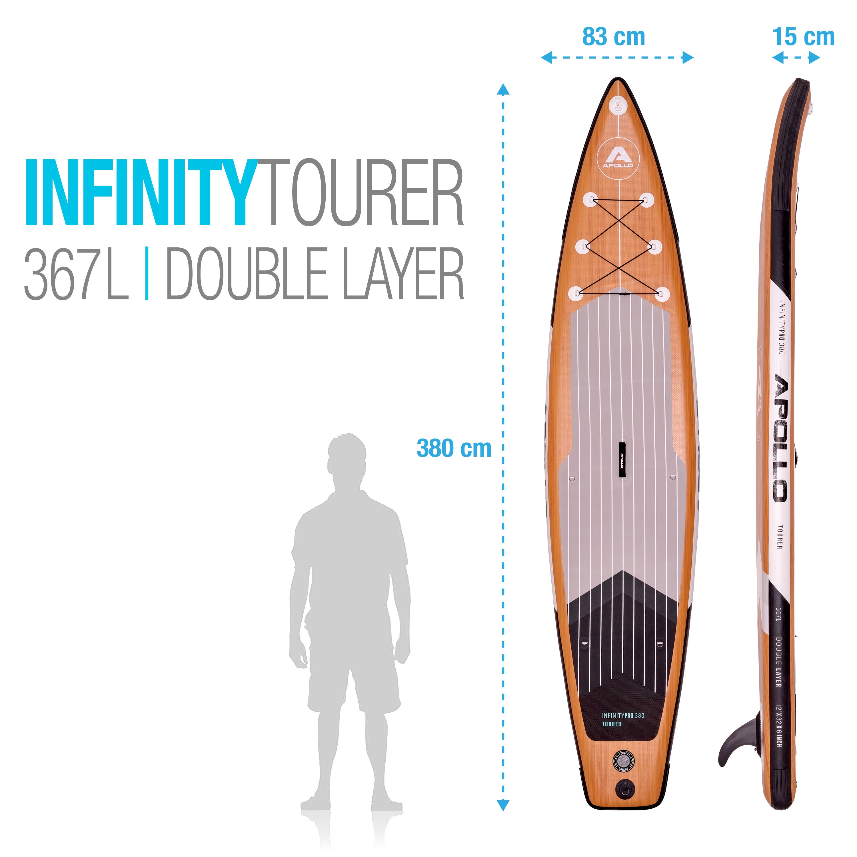 Apollo SUP Board 'Infinity Tourer' 3,8m incl. SUP Peddel, Pomp en Reparatiekit Infinity Tourer