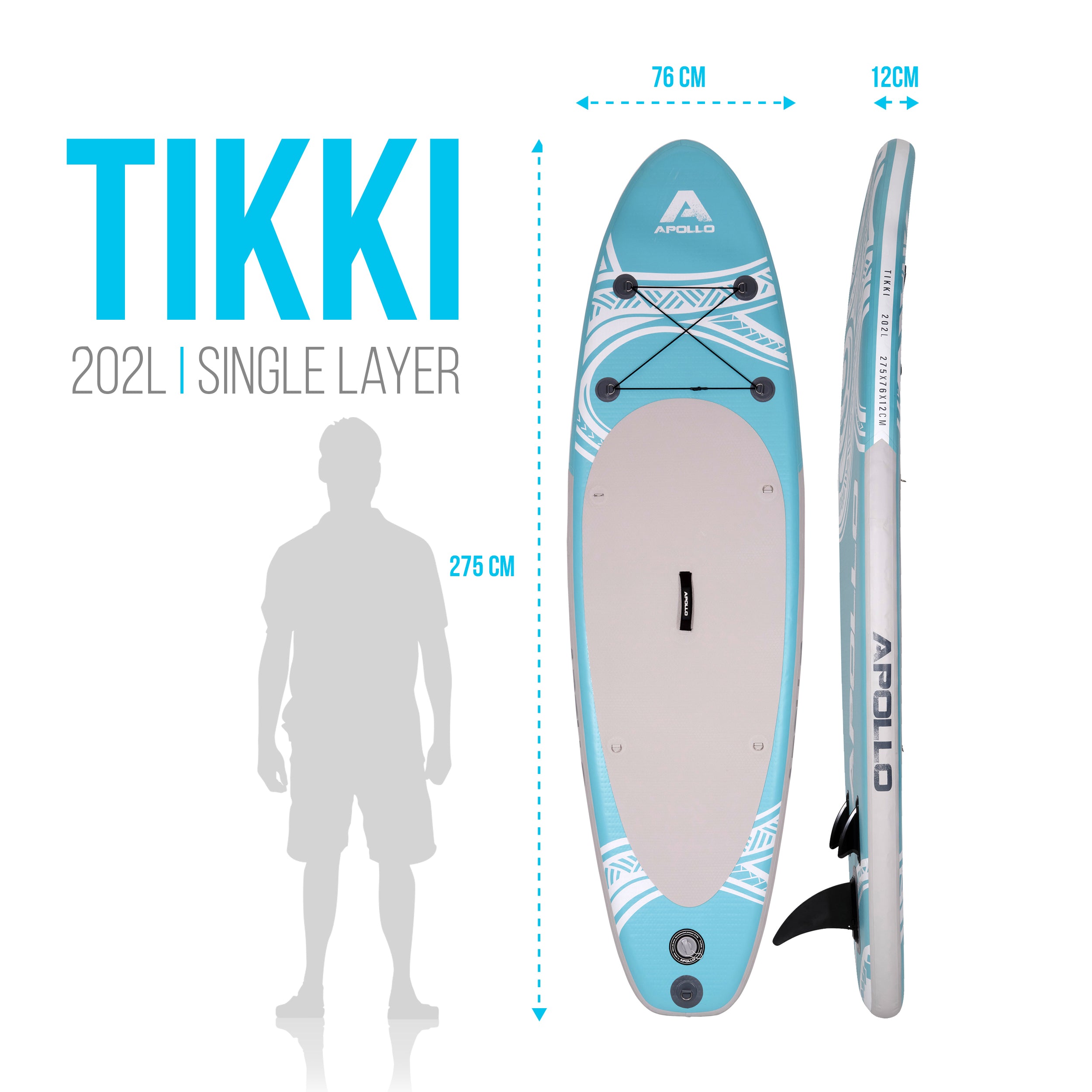 Apollo SUP Board 'Tikki' 2,75m incl. SUP Peddel, Pomp en Reparatiekit Tikki