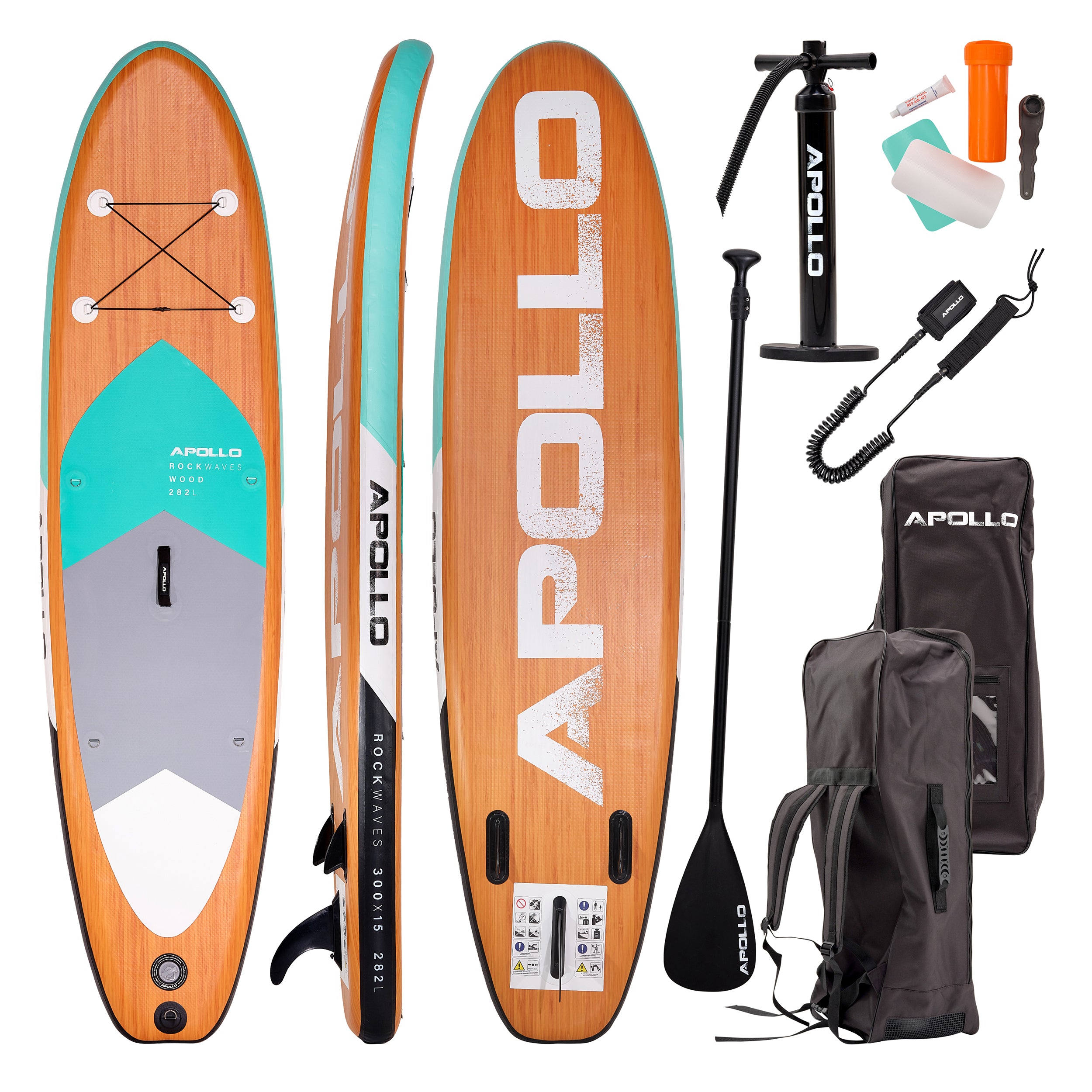 Apollo Funsport NL SUP Board 'Wood' 3m incl. SUP Peddel, Pomp en Reparatiekit Wood Mint