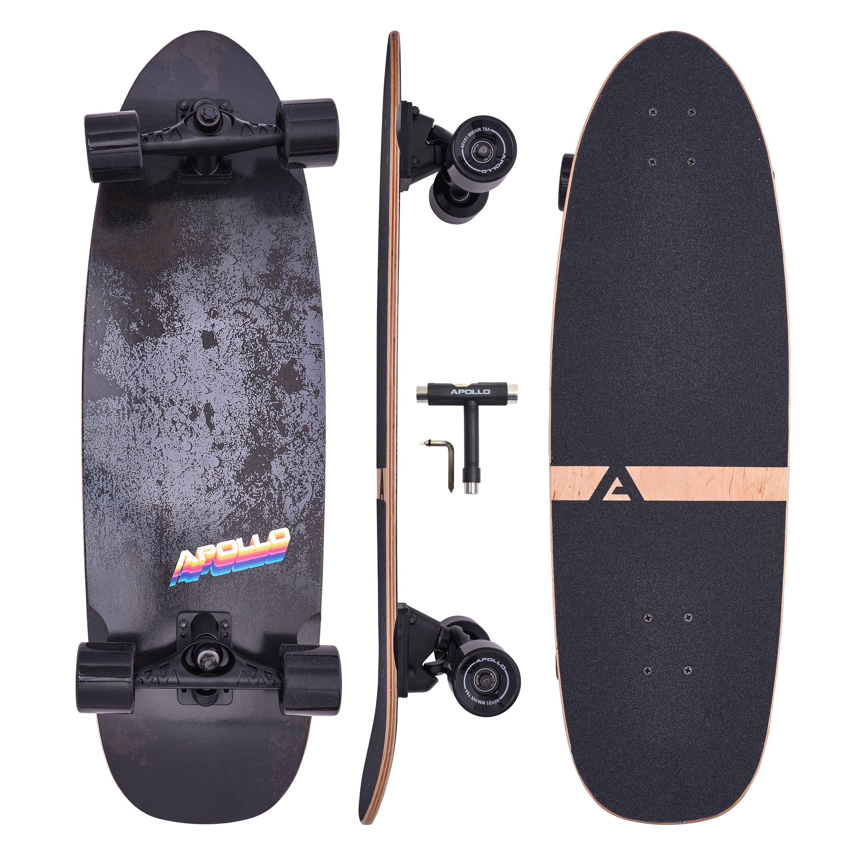 Apollo Surfskate Board - Black Marble Black Marble