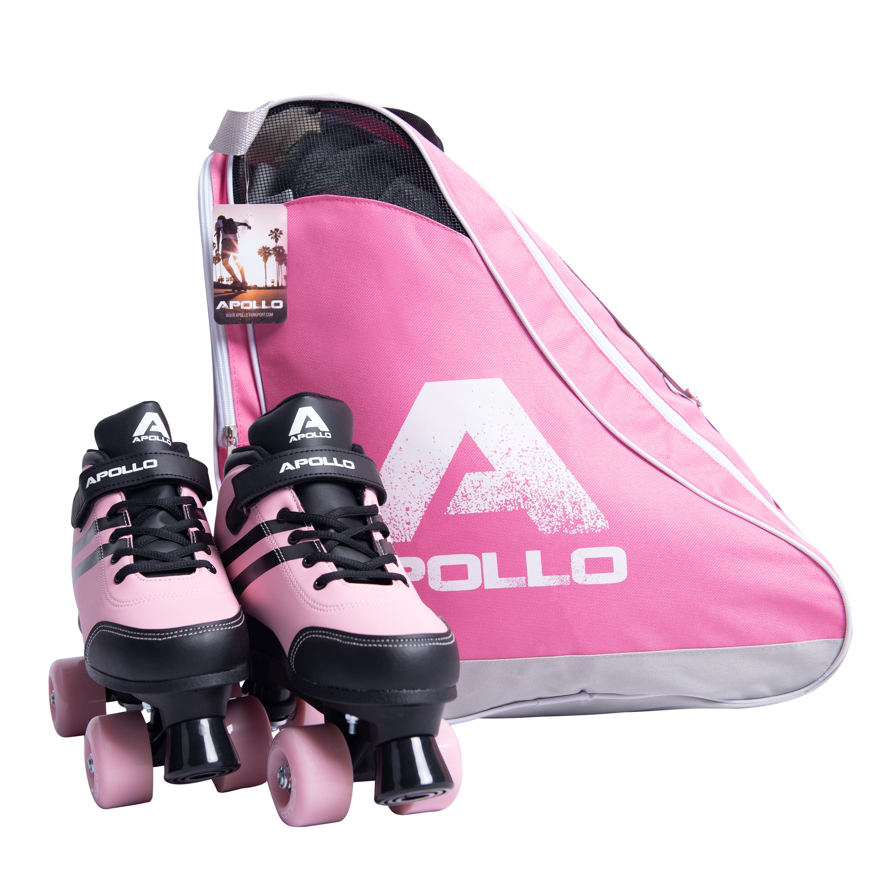 Apollo Funsport NL APOLLO Skatebag praktische tas voor schaatsen en rollersport Roze Grijs