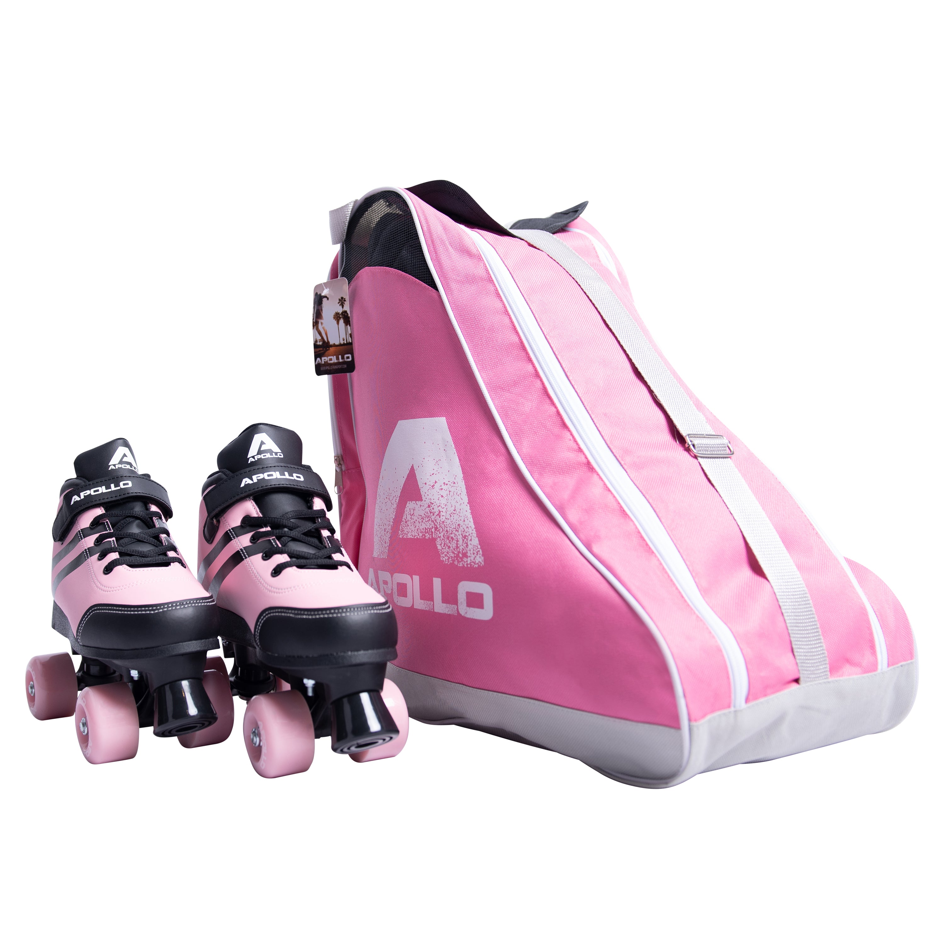 Apollo Funsport NL APOLLO Skatebag praktische tas voor schaatsen en rollersport Roze Grijs