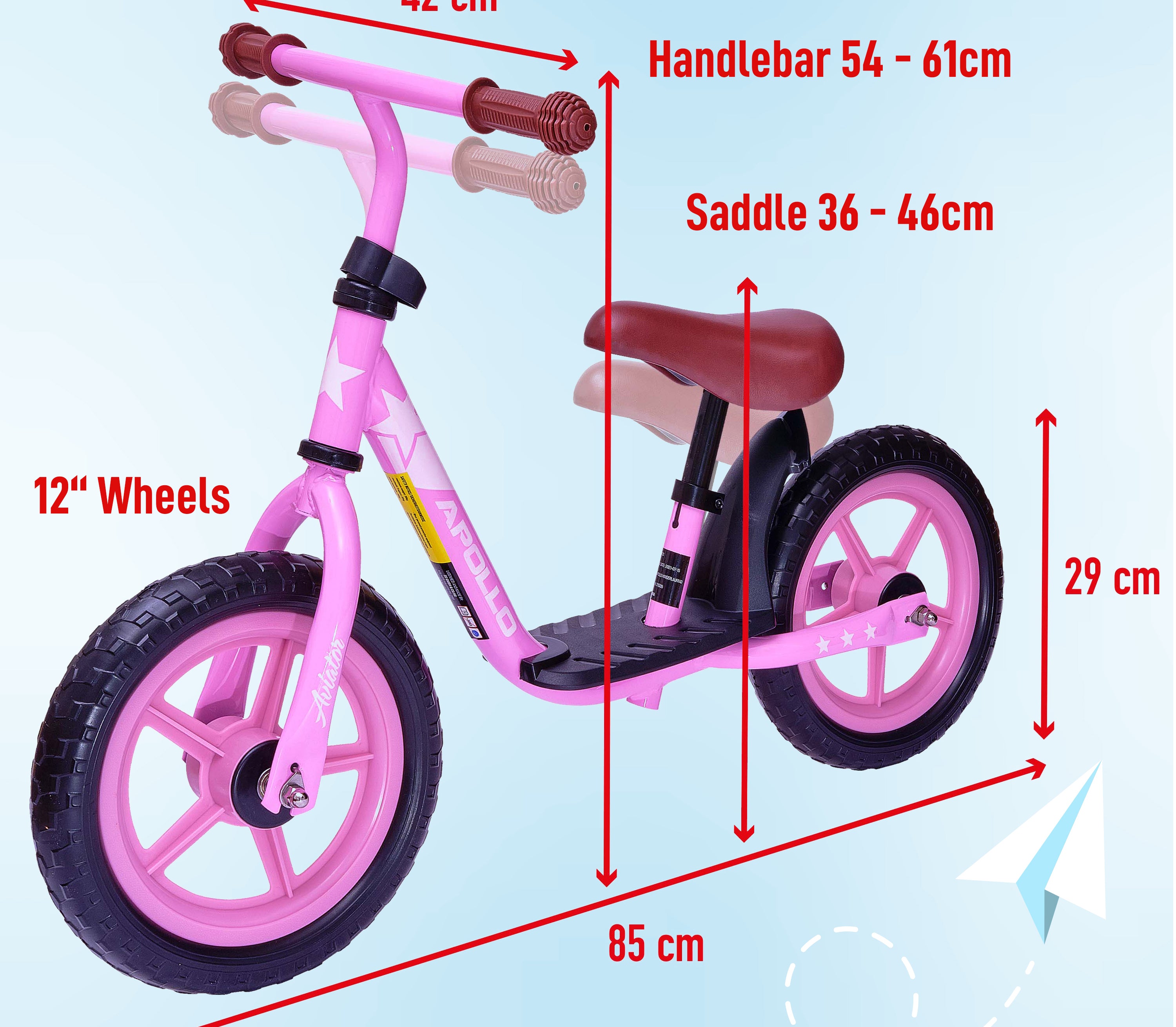 Apollo 'Aviator' Loopfiets, Veilige Kinderloopfiets 12 inch Roze