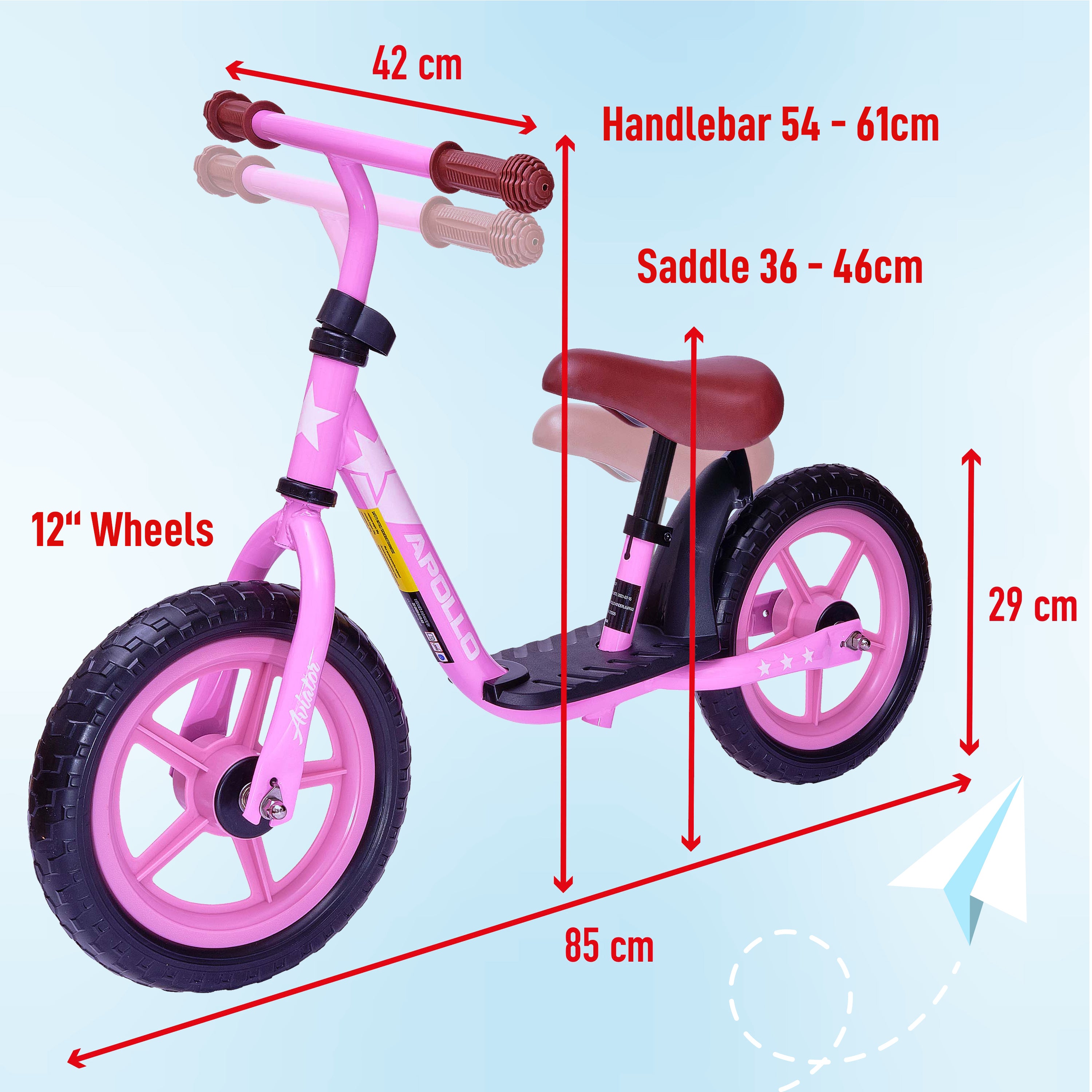 Apollo 'Aviator' Loopfiets, Veilige Kinderloopfiets 12 inch Roze