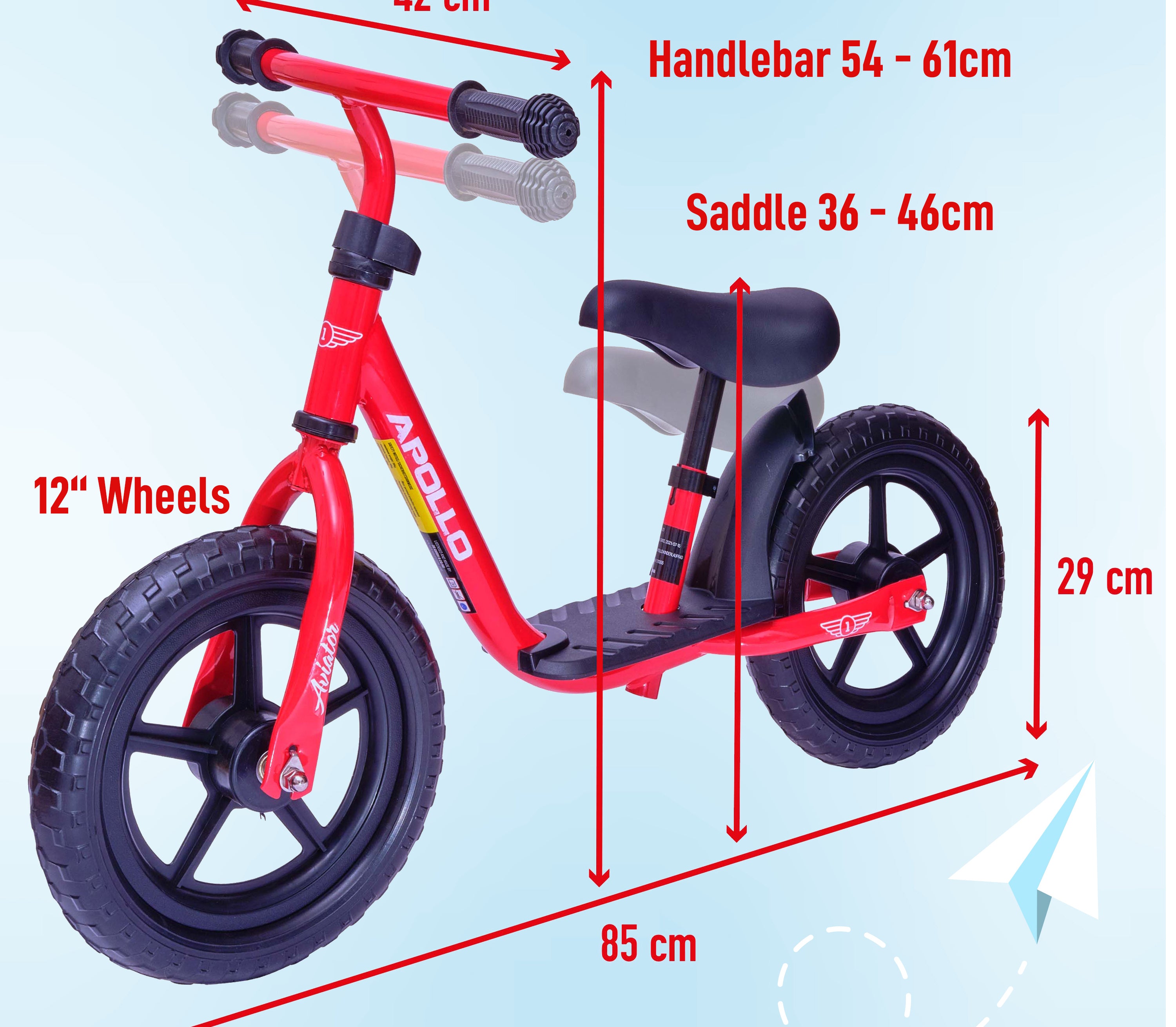 Apollo 'Aviator' Loopfiets, Veilige Kinderloopfiets 12 inch Rood