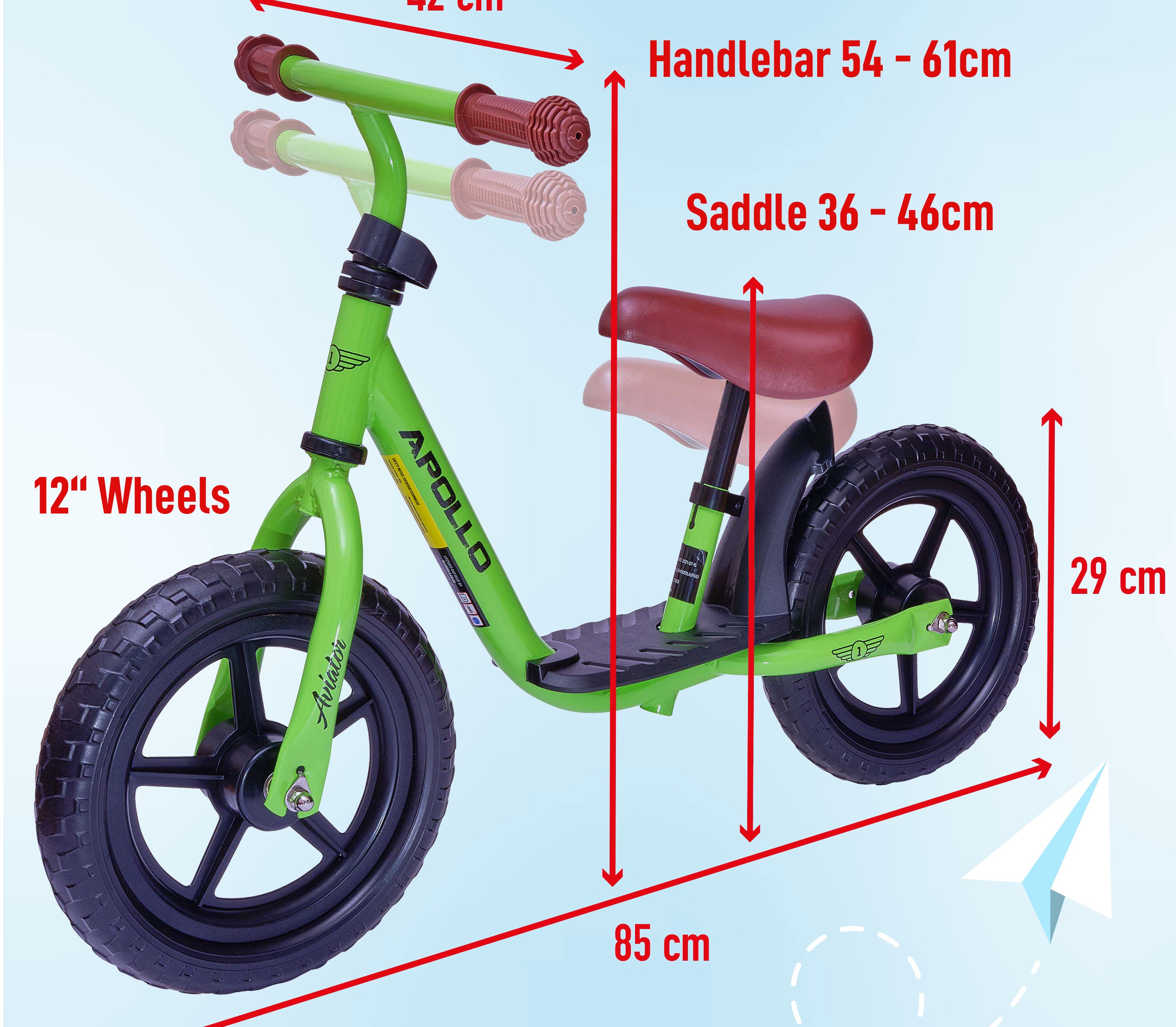 Apollo 'Aviator' Loopfiets, Veilige Kinderloopfiets 12 inch Groen