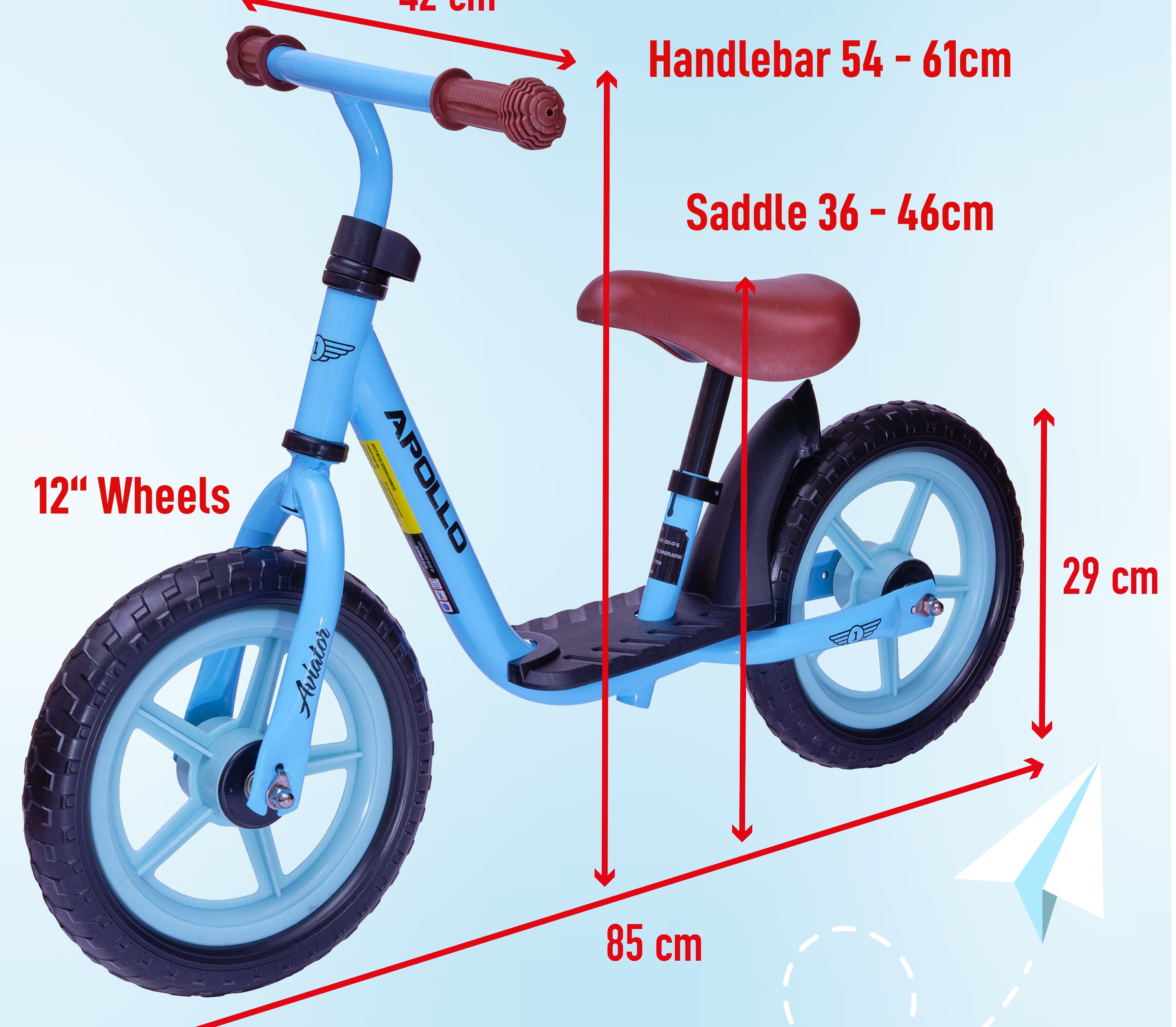 Apollo 'Aviator' Loopfiets, Veilige Kinderloopfiets 12 inch Lichtblauw
