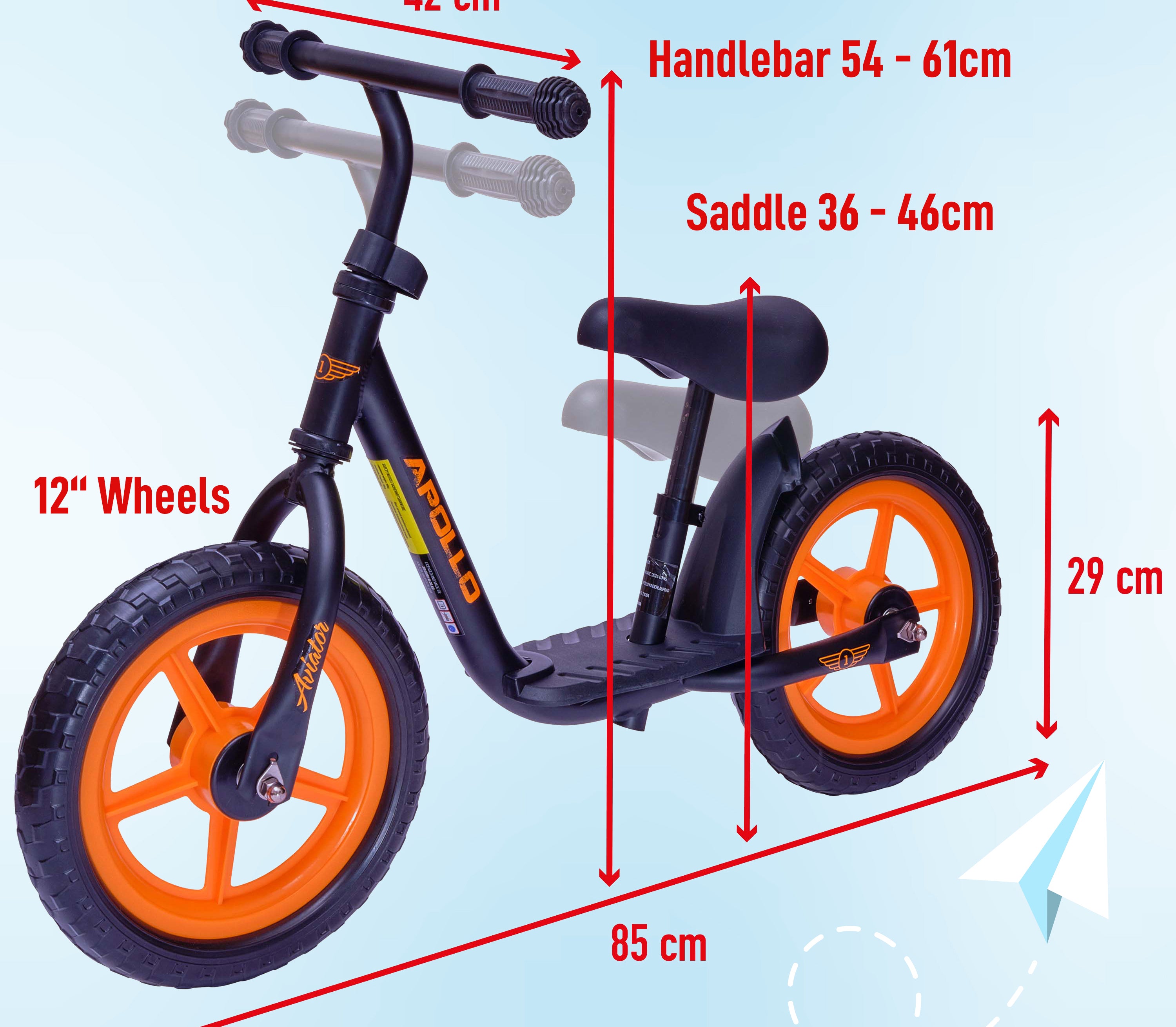 Apollo 'Aviator' Loopfiets, Veilige Kinderloopfiets 12 inch Zwart