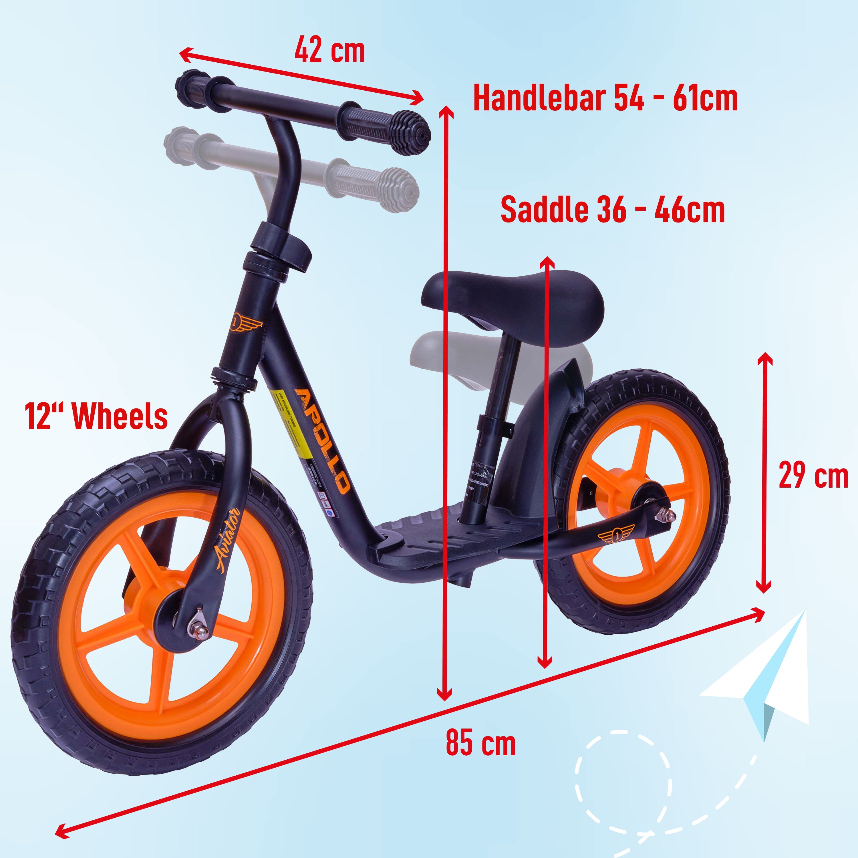 Apollo 'Aviator' Loopfiets, Veilige Kinderloopfiets 12 inch Zwart