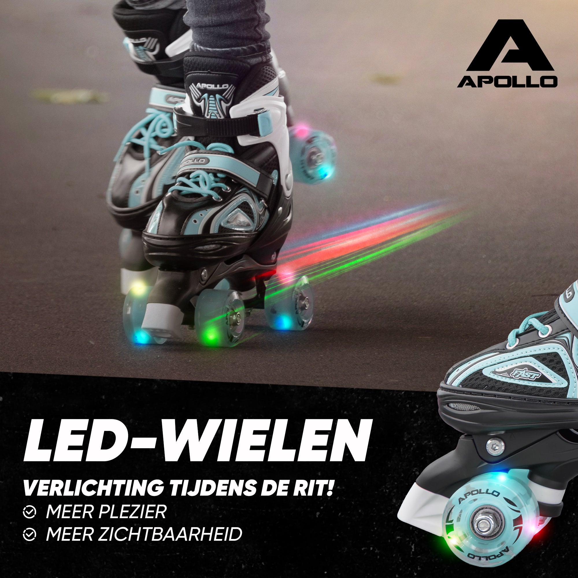 Apollo Verstelbare rolschaatsen 'Super Quads X Pro' maat 31-42, Turquoise L (39-42)