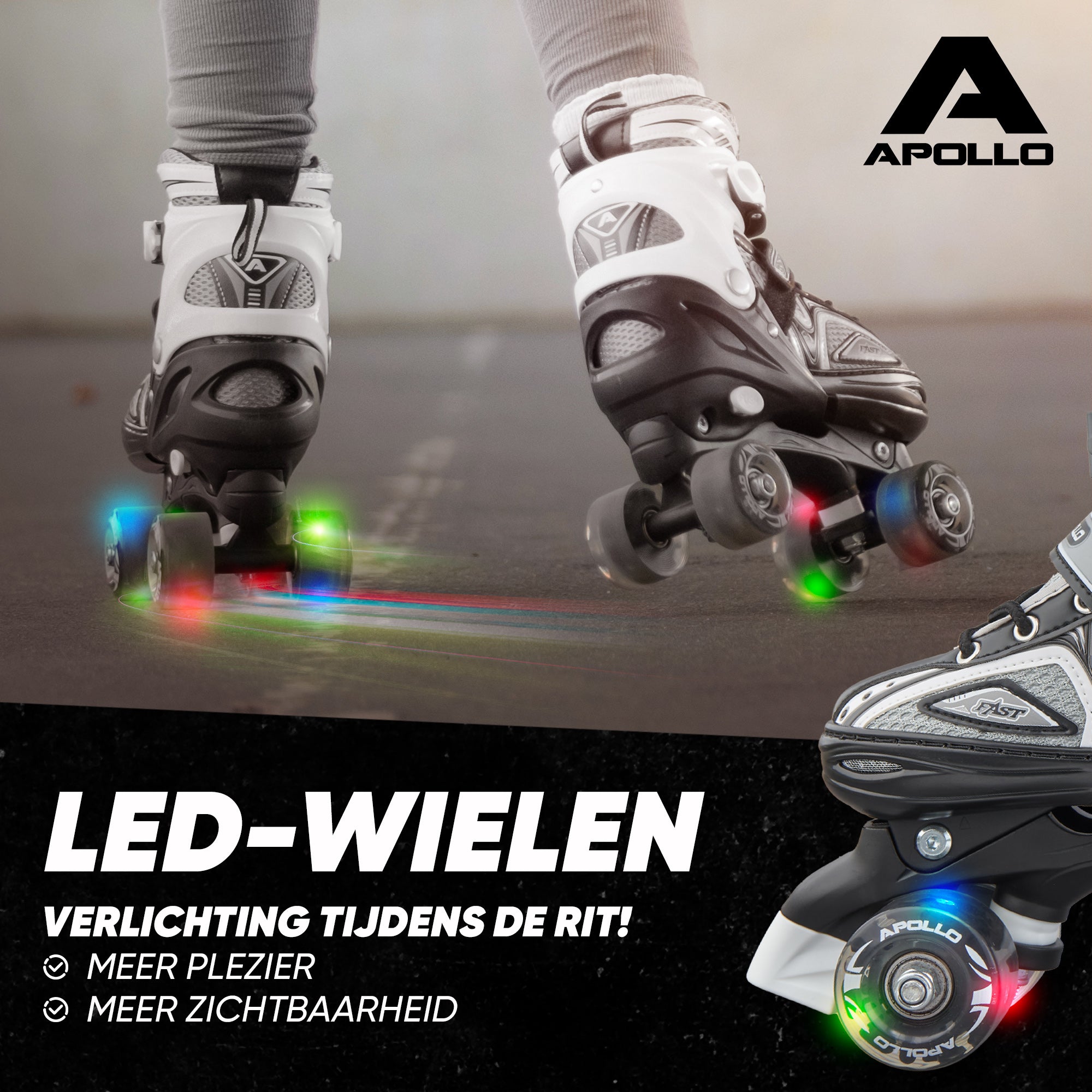 Apollo Verstelbare rolschaatsen 'Super Quads X Pro' maat 31-42, Zwart L (39-42)