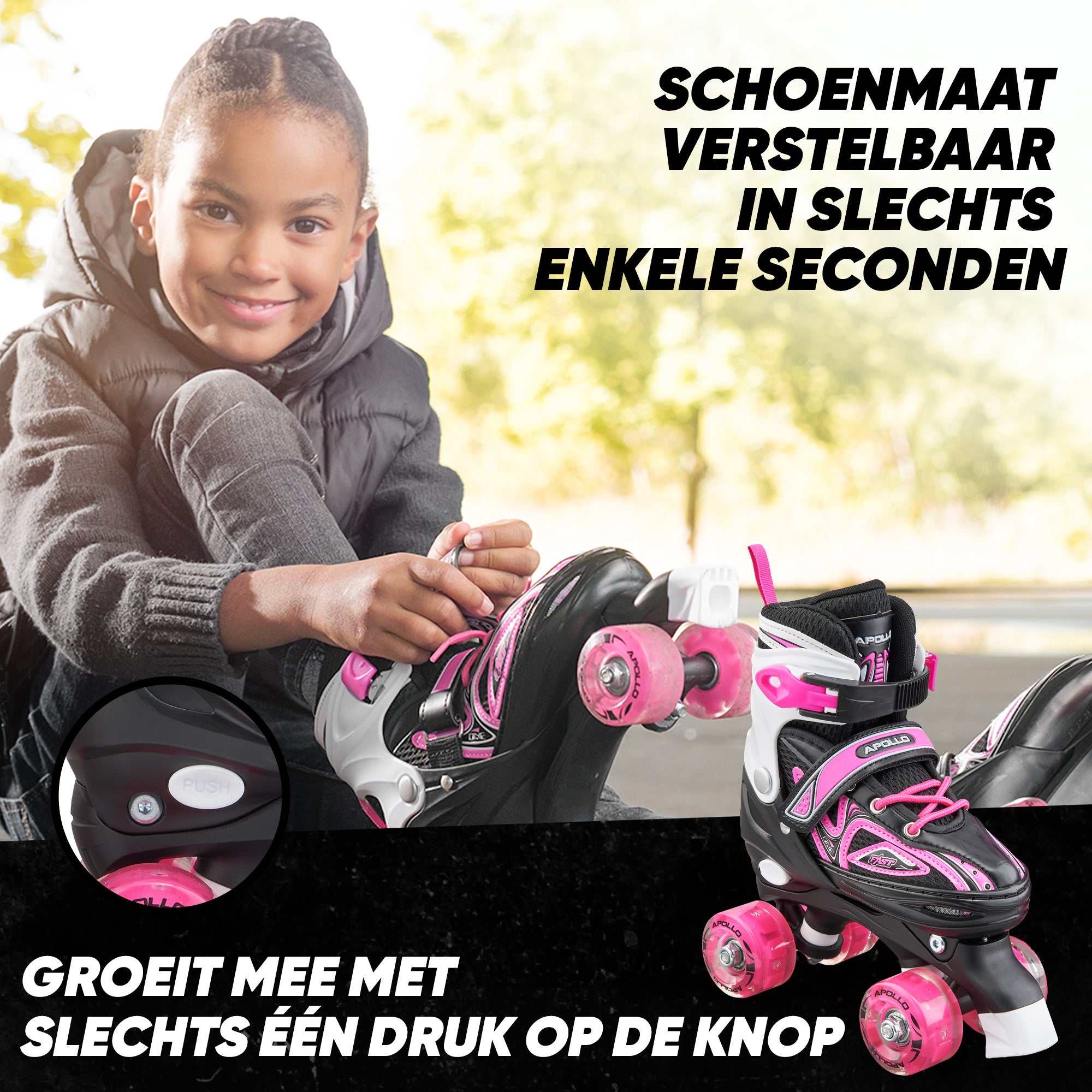 Apollo Verstelbare rolschaatsen 'Super Quads X Pro' maat 31-42, Roze L (39-42)