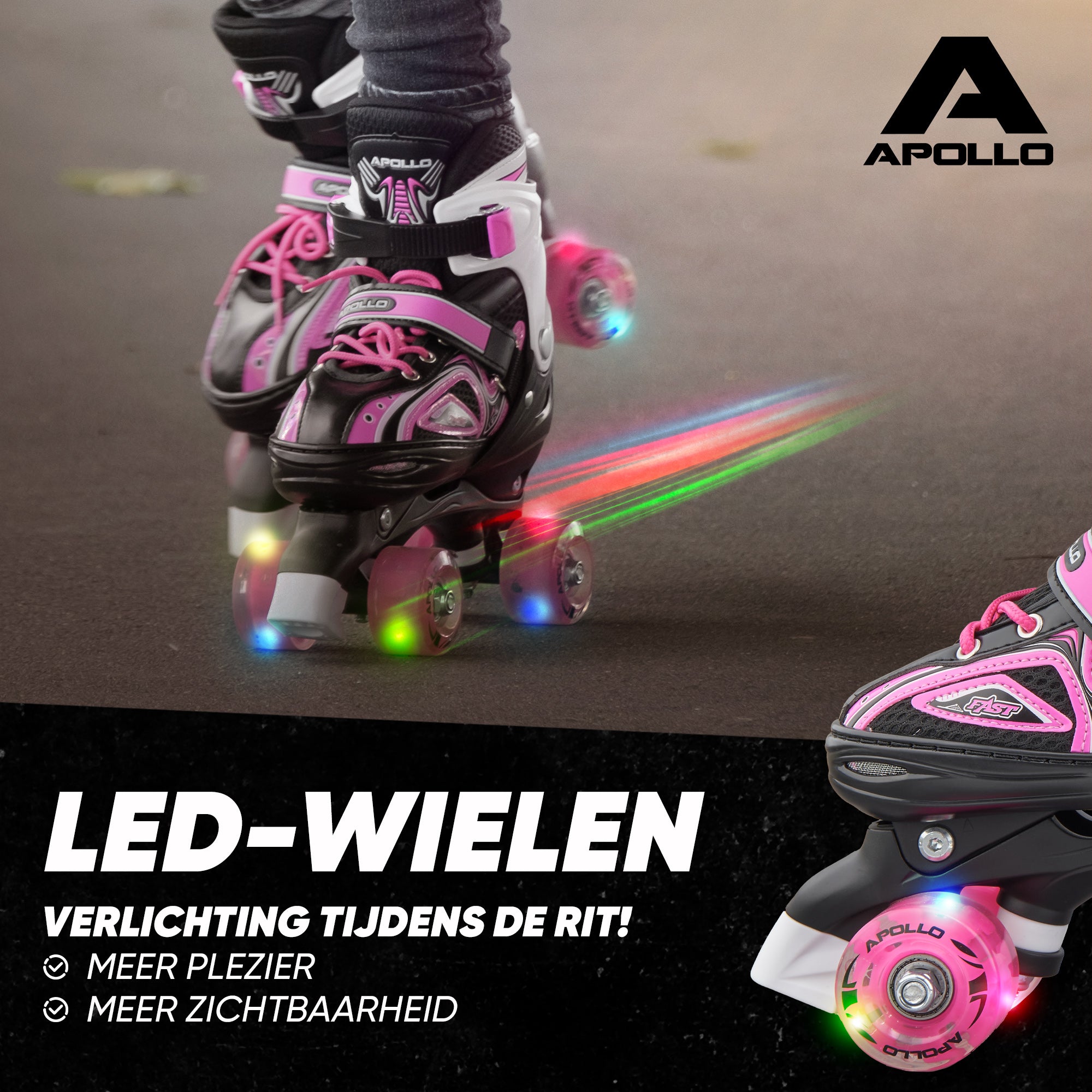 Apollo Verstelbare rolschaatsen 'Super Quads X Pro' maat 31-42, Roze L (39-42)