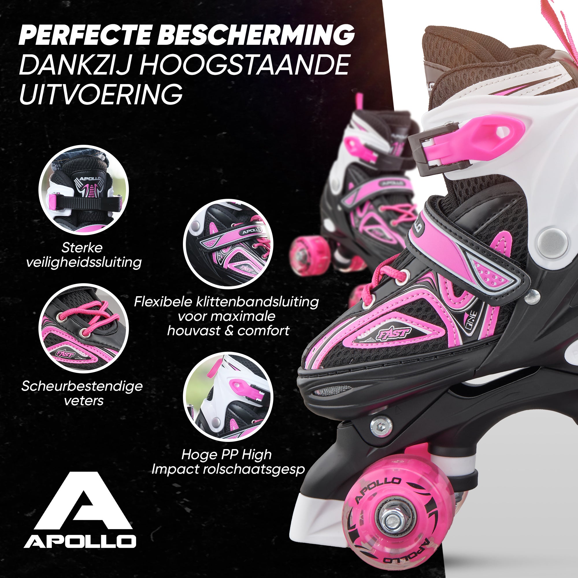 Apollo Verstelbare rolschaatsen 'Super Quads X Pro' maat 31-42, Roze L (39-42)