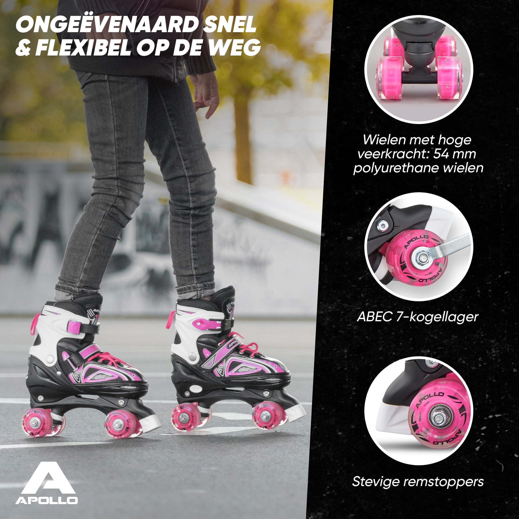 Apollo Verstelbare rolschaatsen 'Super Quads X Pro' maat 31-42, Roze L (39-42)
