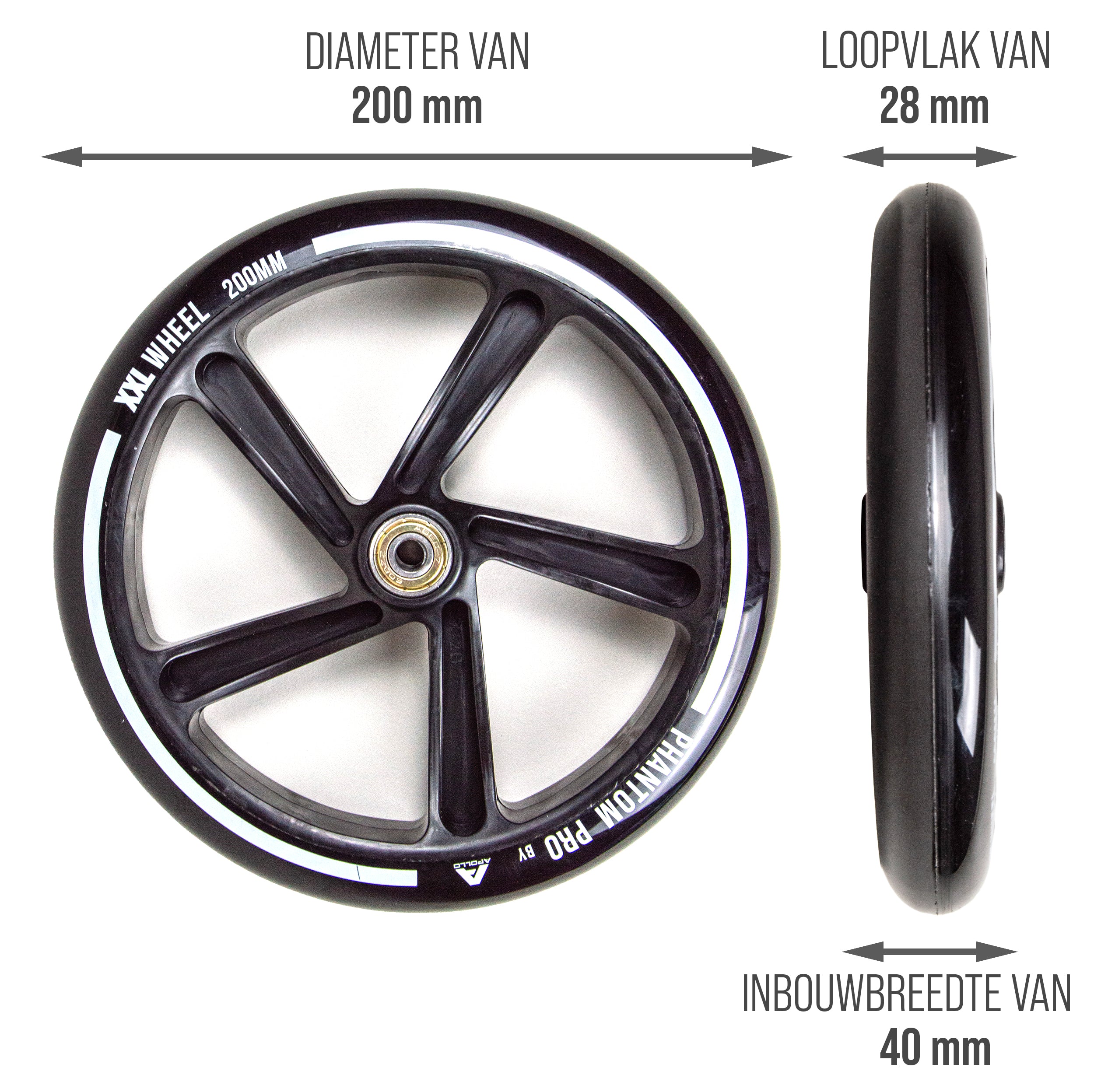 Apollo 200 mm Vervangingswielen set voor Apollo City Scooter Zwart