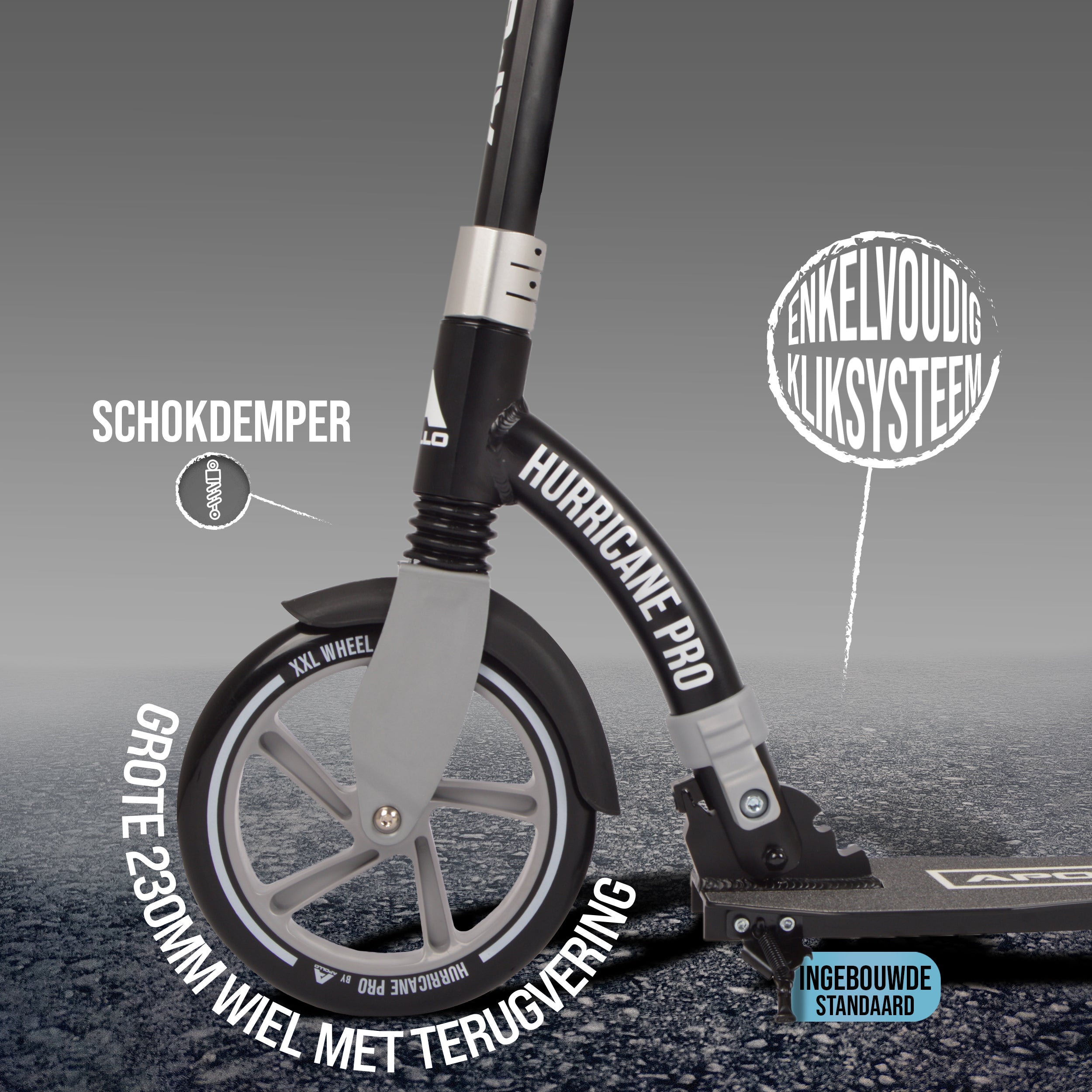 Apollo Apollo Scooter - "Hurricane" City-Scooter met vering Zwart Zilver