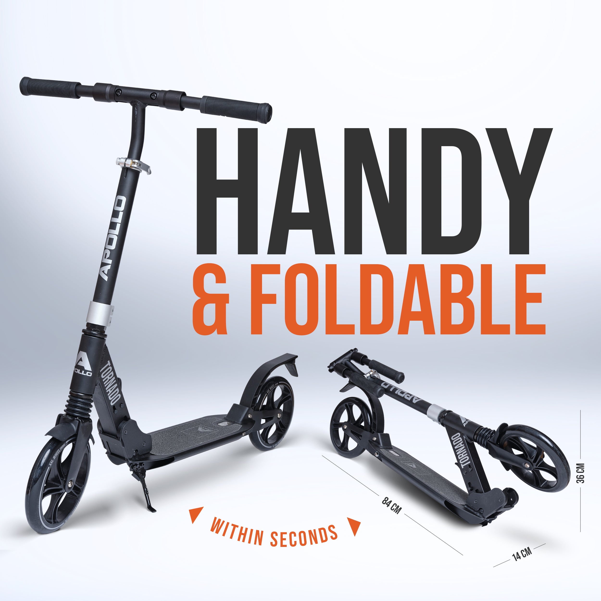 Apollo Autoped "Tornado 2.0" Cityroller voor Volwassenen en Kinderen Zwart Zilver